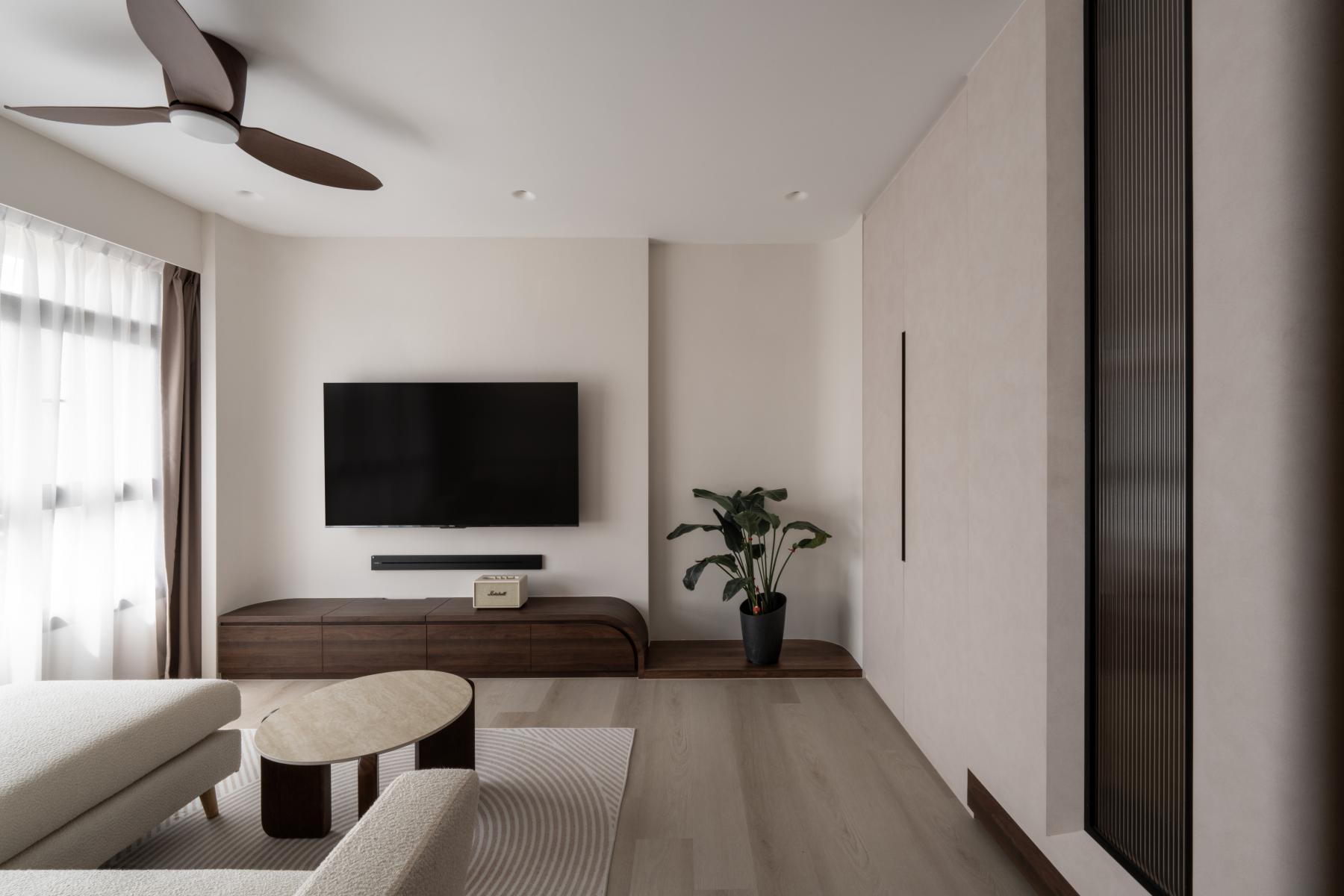 Contemporary Living Room with Wood Flooring and TV Console