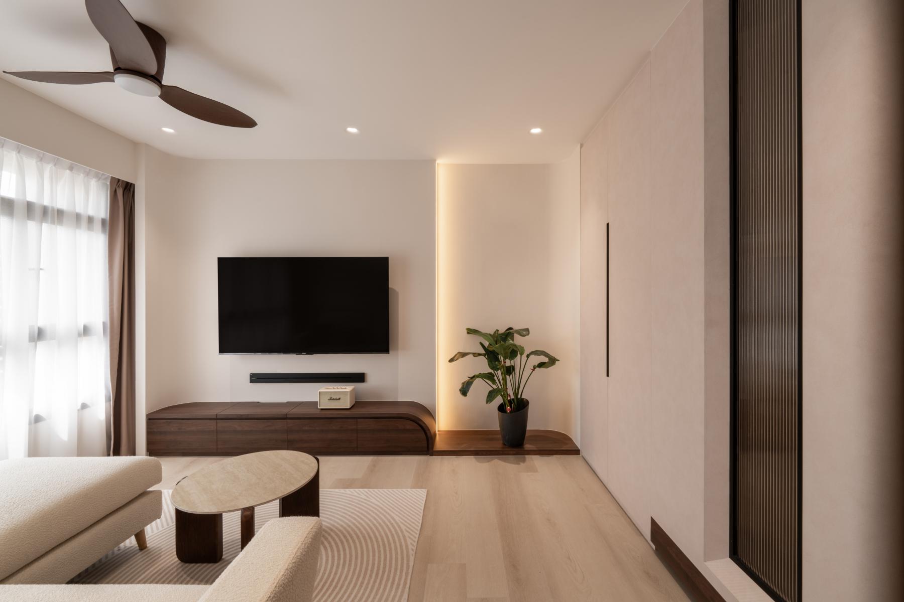 Contemporary Living Room with Wood Flooring and TV Console