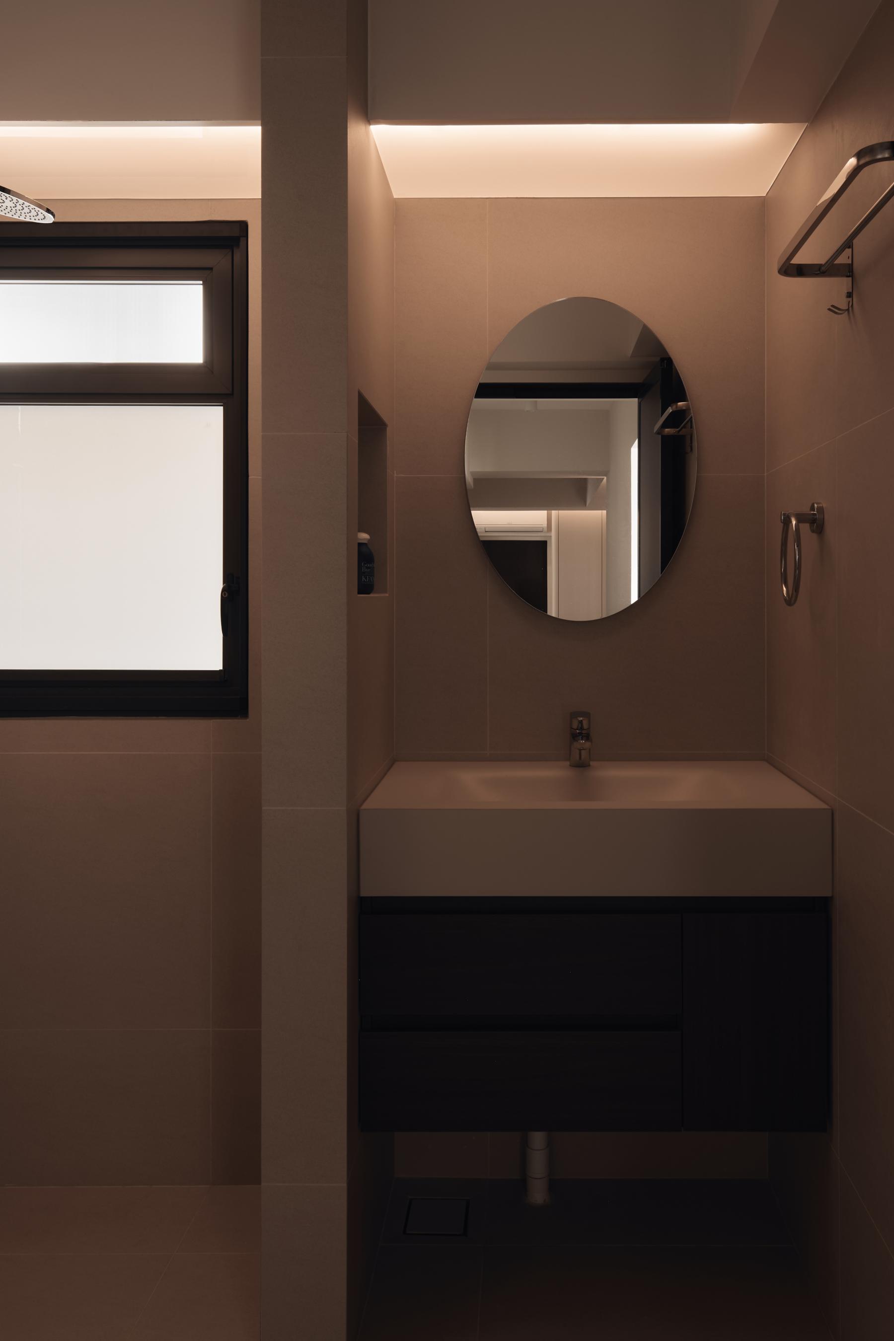 Minimalist Bathroom with Mirror and Bathroom Mirrors