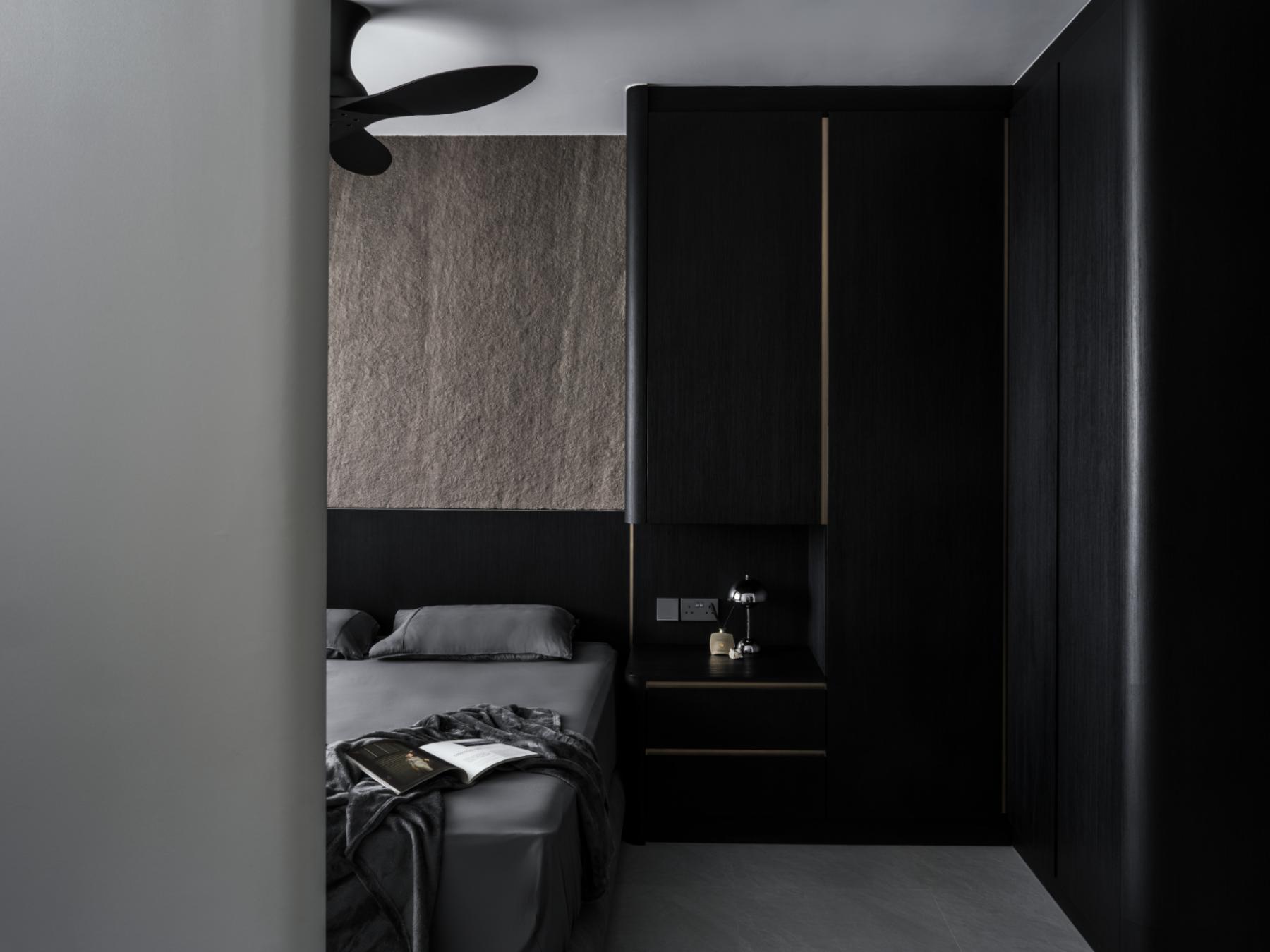 Minimalist Bedroom with Wardrobe and Bedside Table