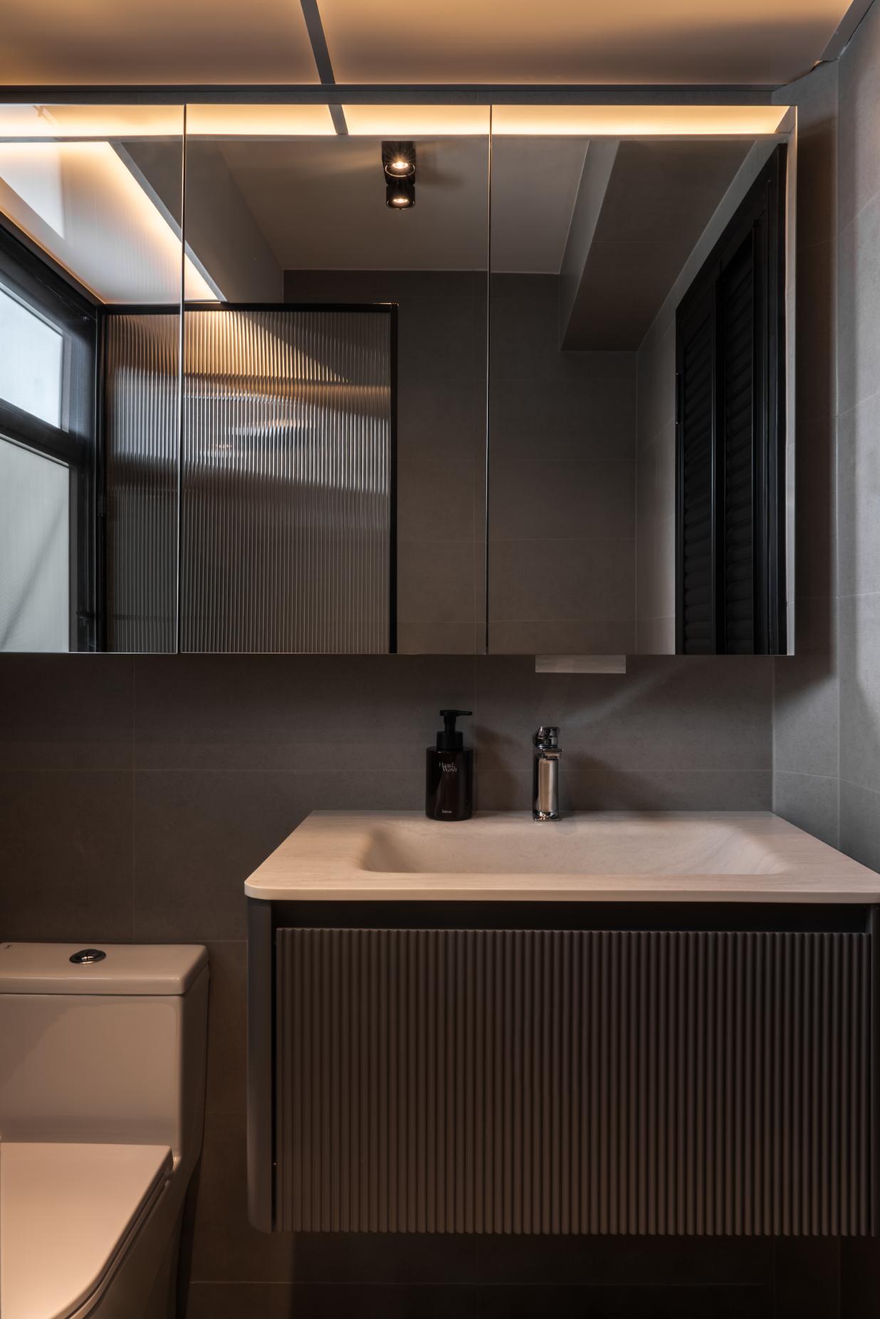 Minimalist Bathroom with Mirror and Bathroom Mirrors