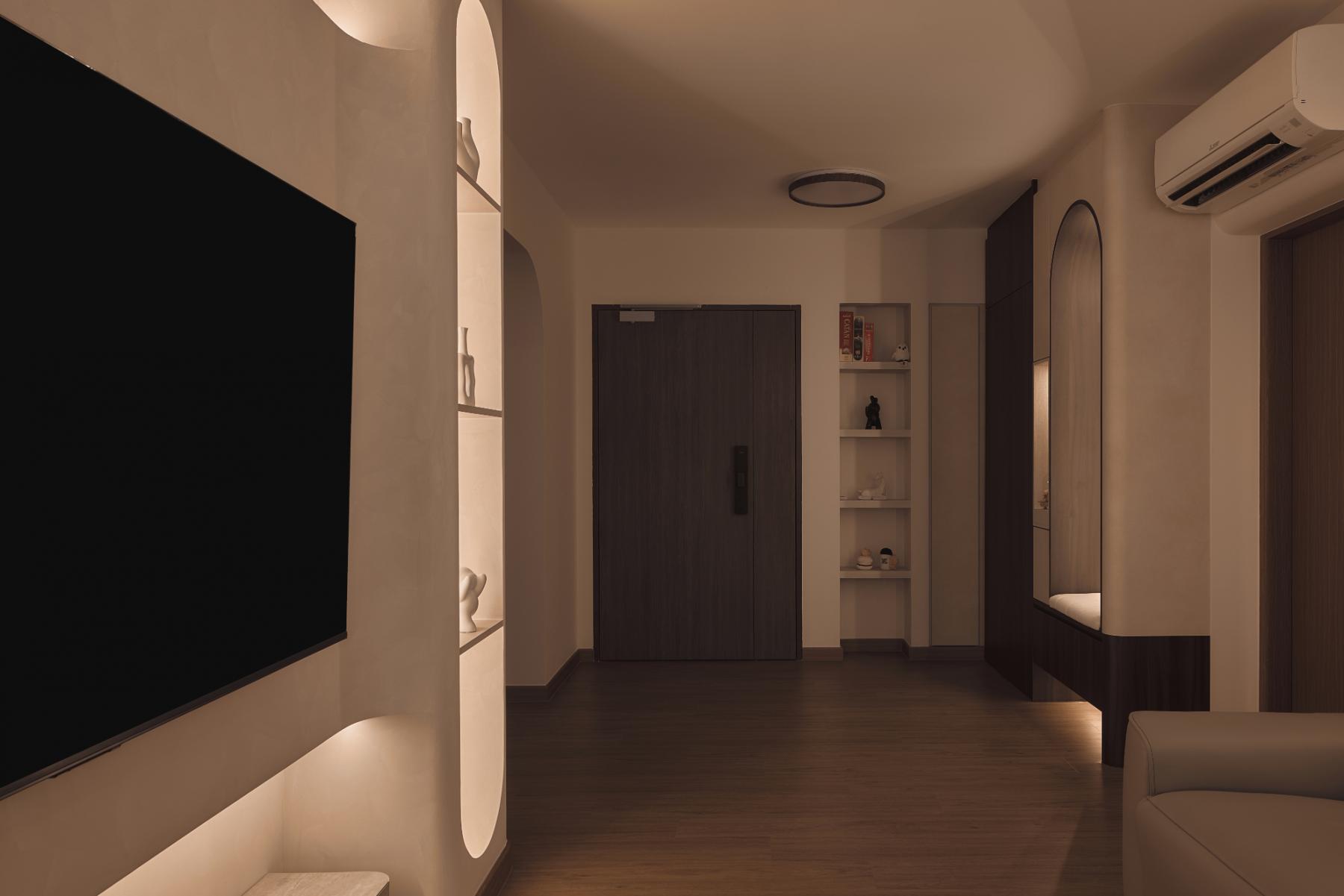 Modern Entryway with Mirror and Seating Bench