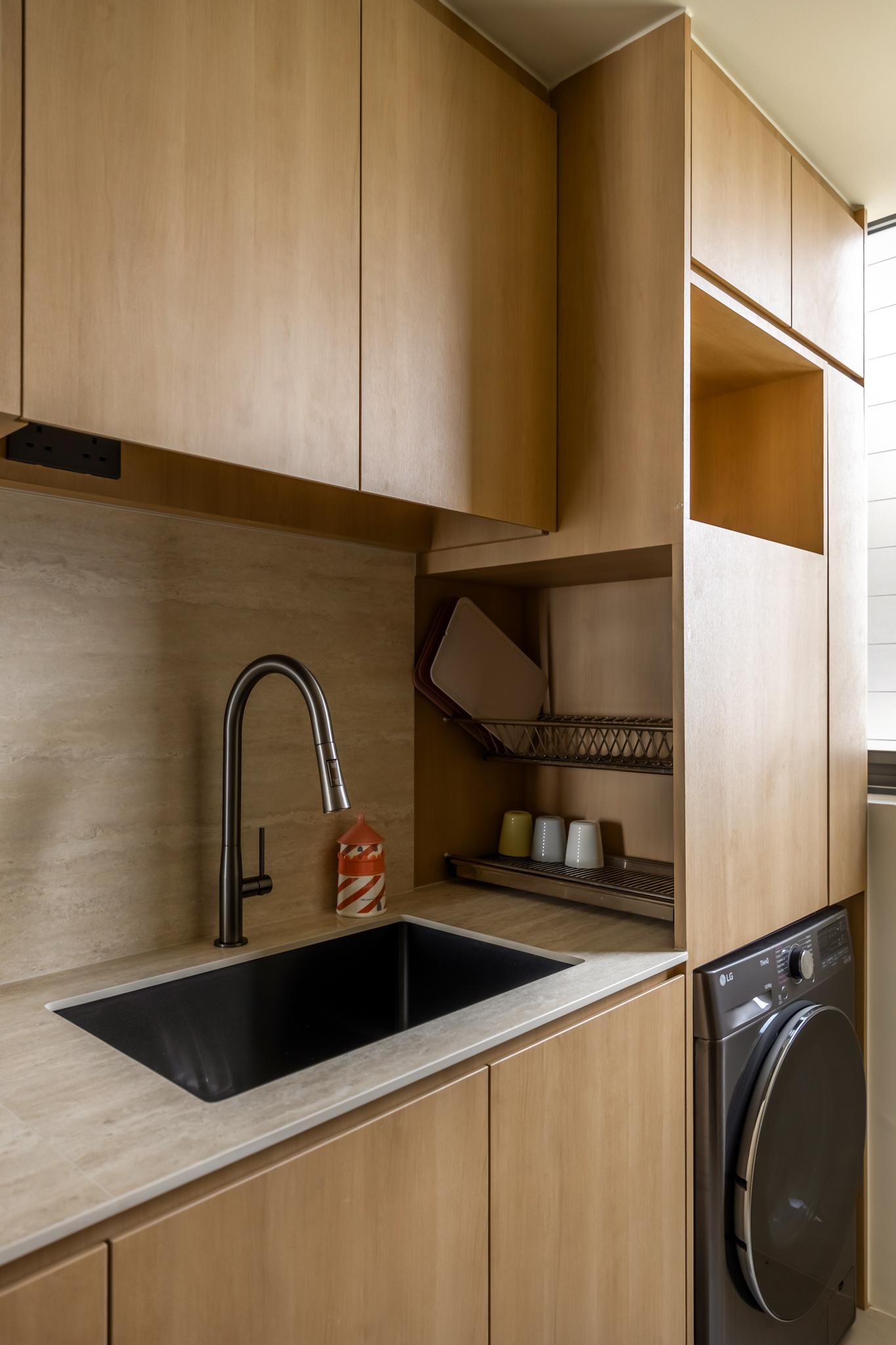 Asian Kitchen with Countertop and Open Kitchen