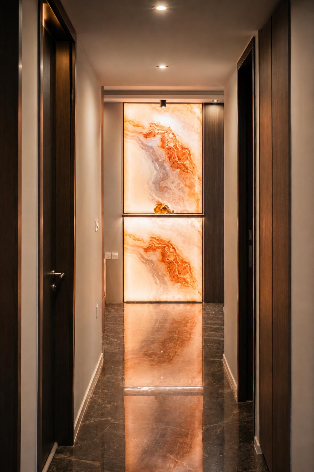Modern Hallway with Feature Wall and Artwork
