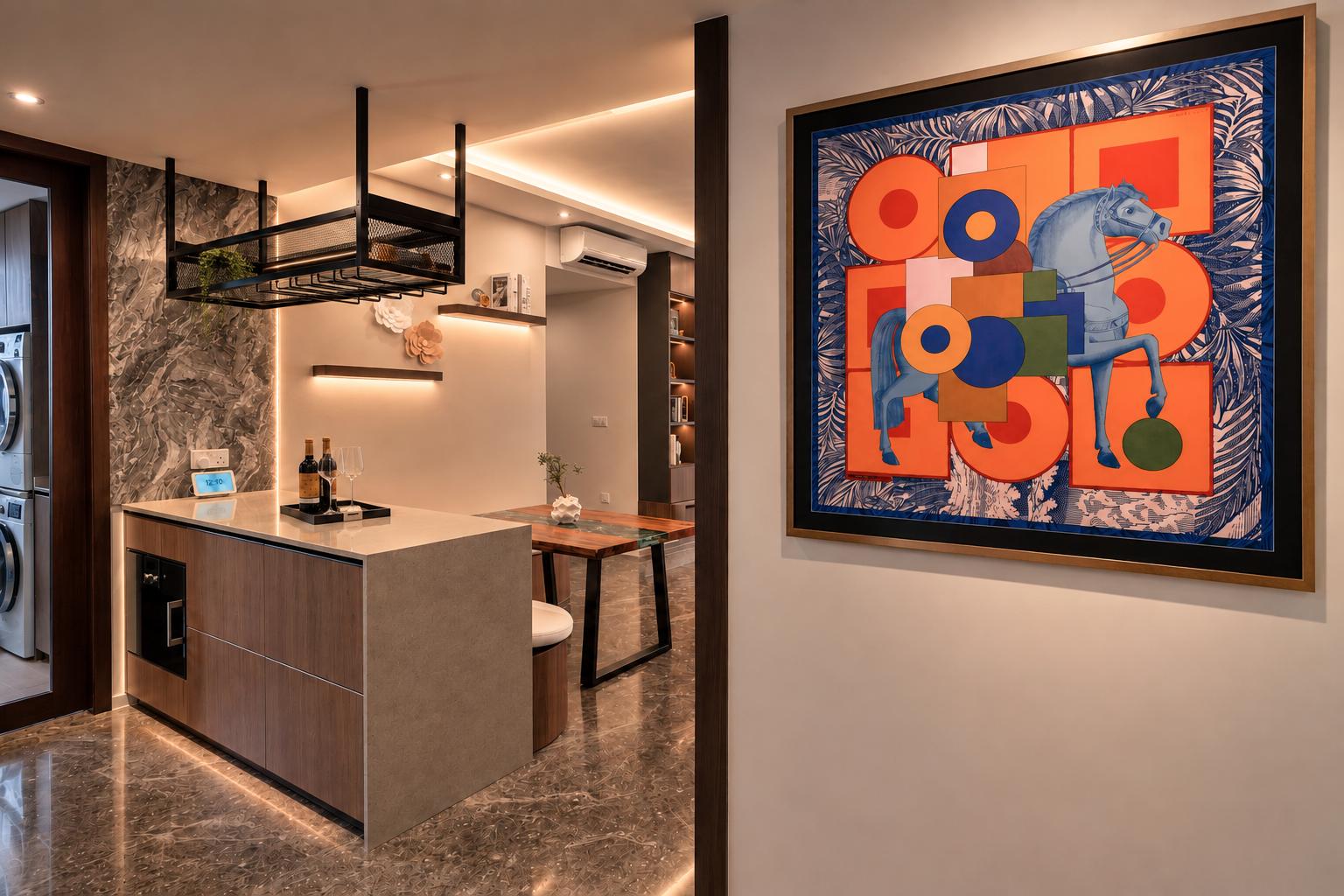 Modern Entryway with Ceiling Light and Seating Bench