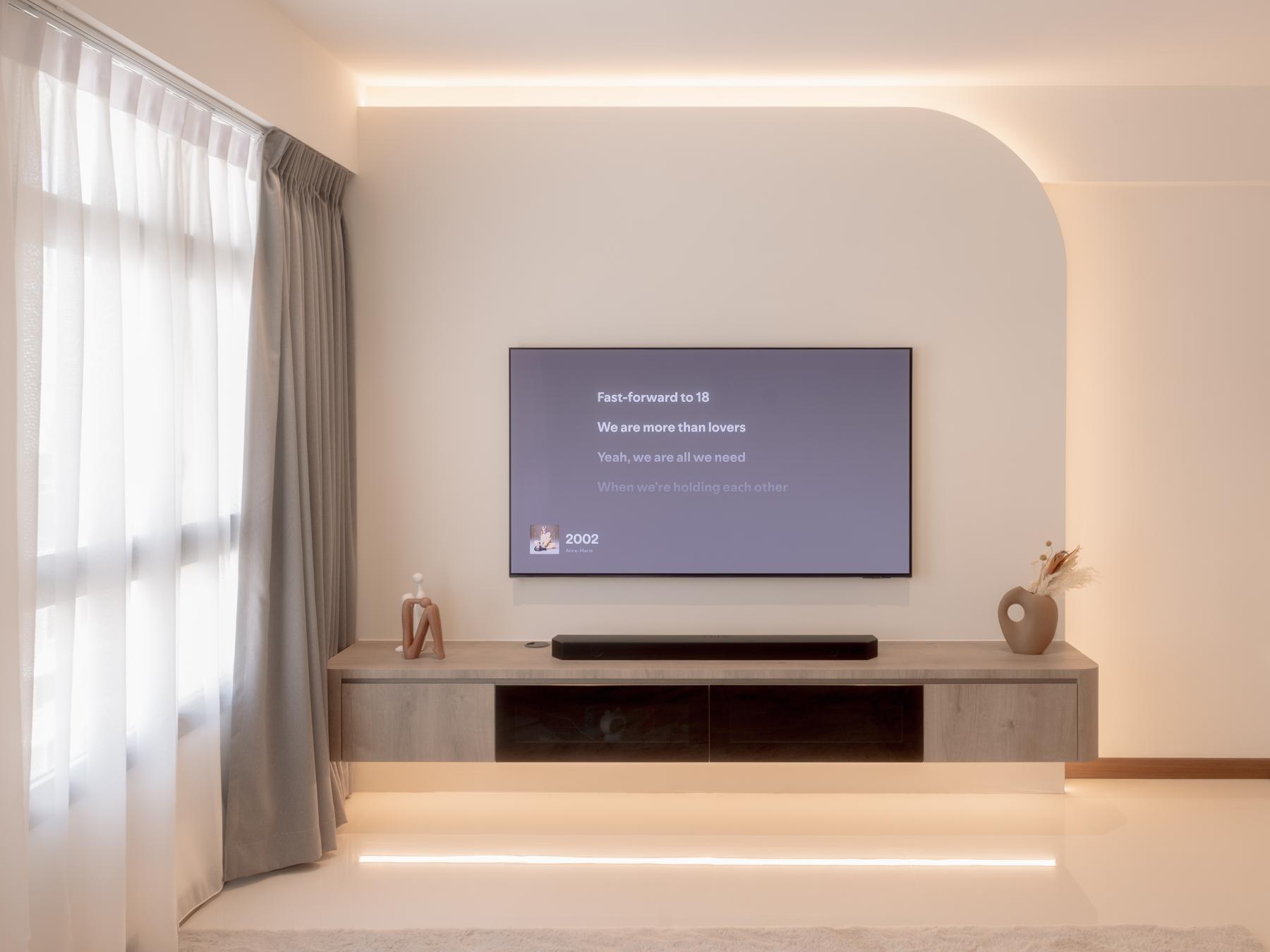 Minimalist Living Room with TV Console and Feature Wall