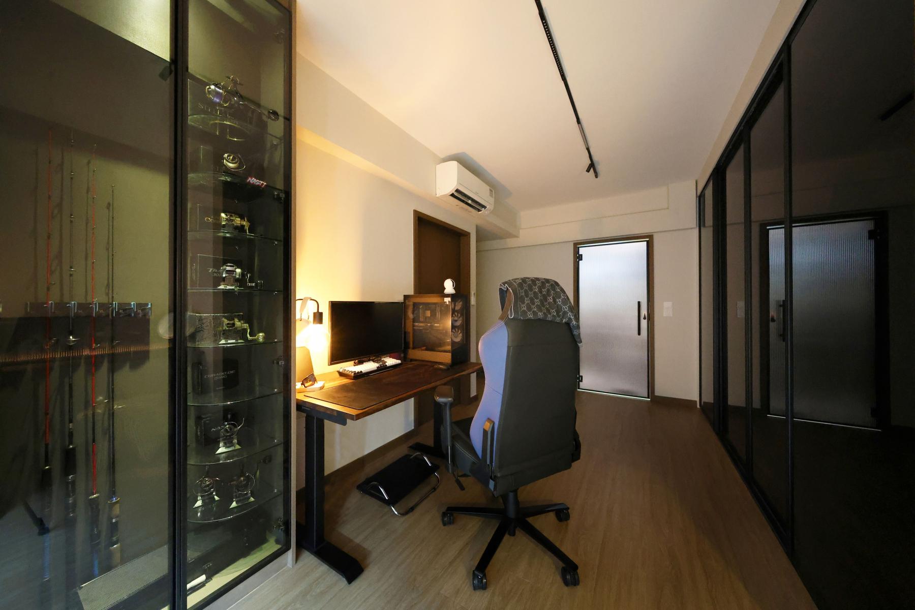 Contemporary Home Office with Desk Chairs and Storage Cabinets