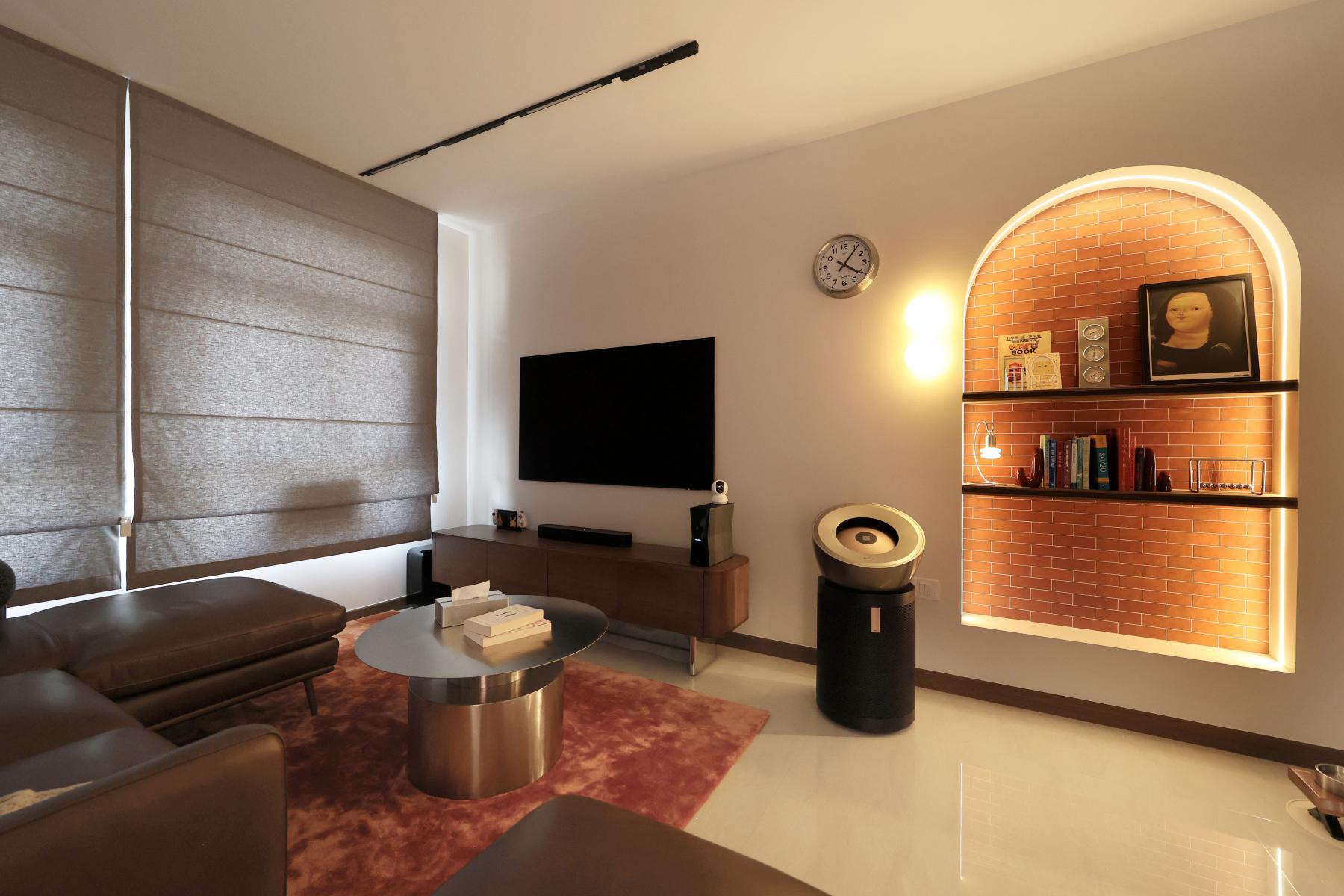 Contemporary Living Room with TV Console and Feature Wall