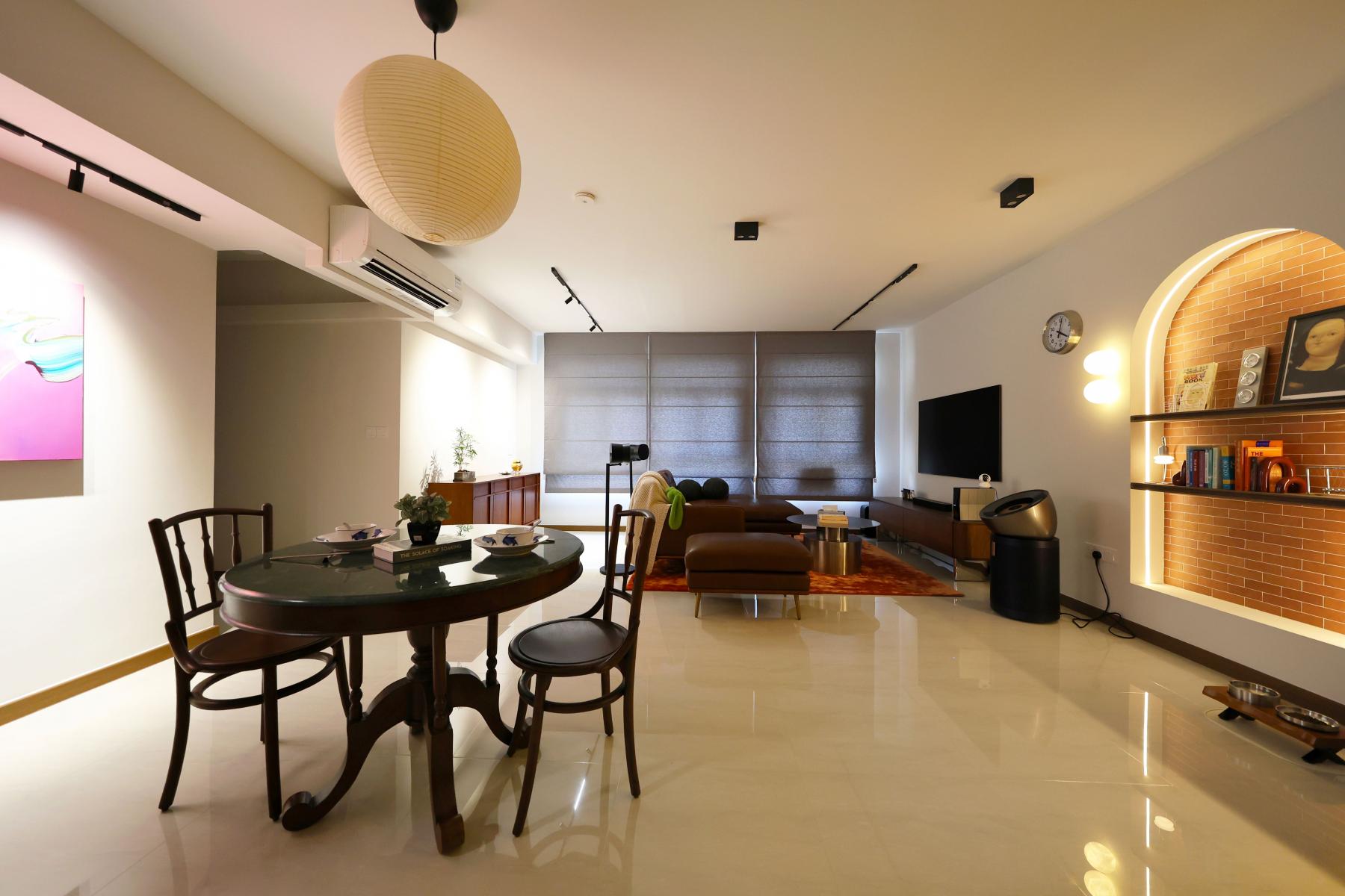 Contemporary Living Room with Downlights and Sofa
