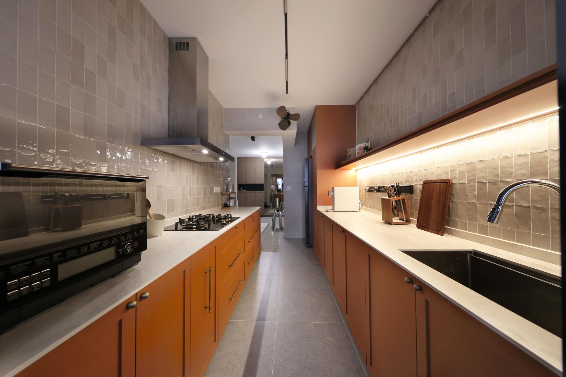 Contemporary Kitchen with Kitchen Window and Cupboard