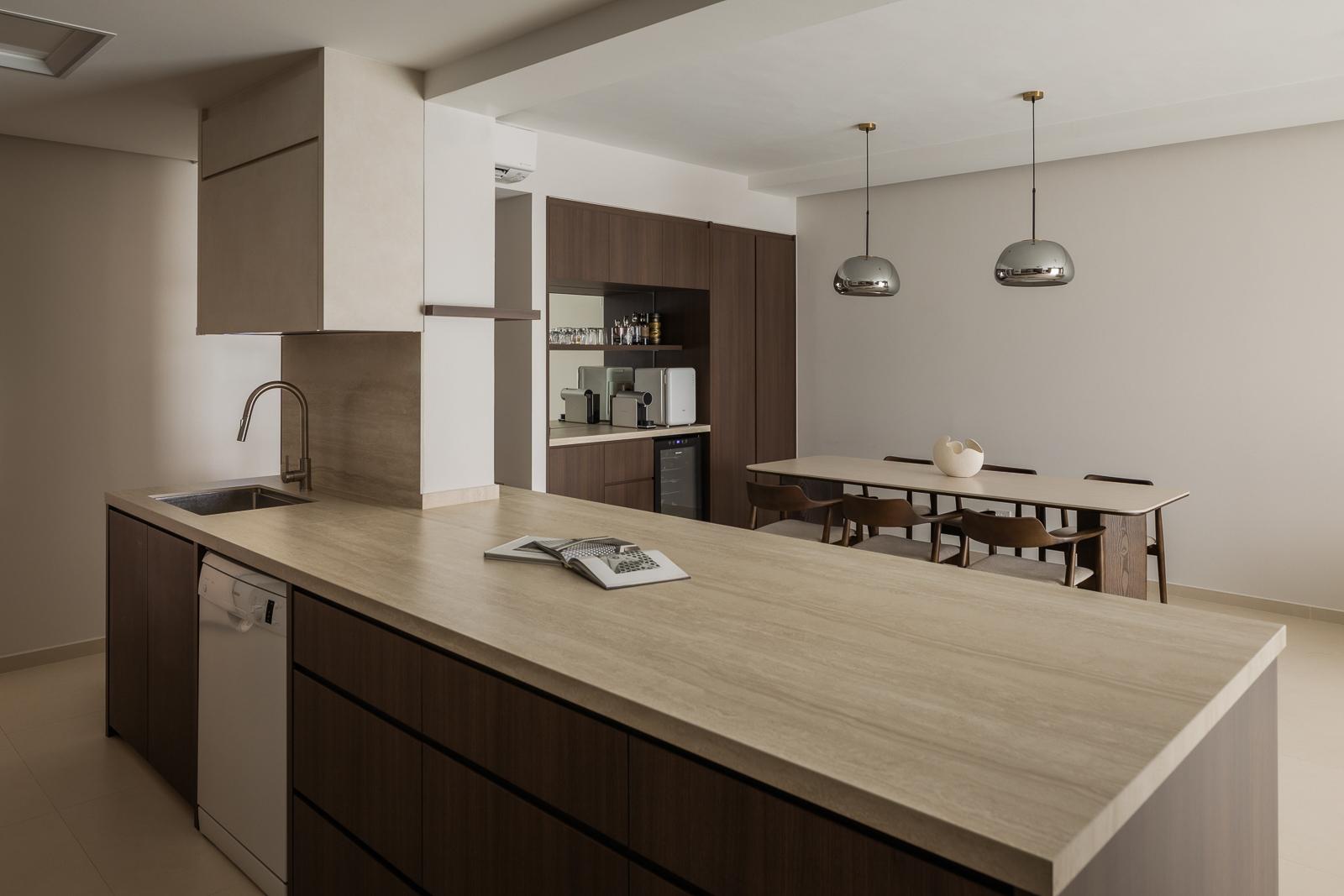 Contemporary Dining Room with Kitchen Island and Dining Table