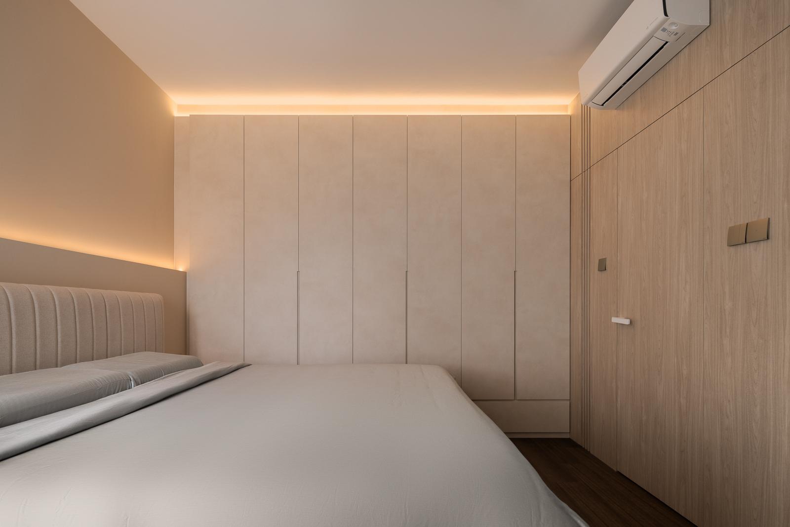 Contemporary Bedroom with Cove Lighting and Wardrobe