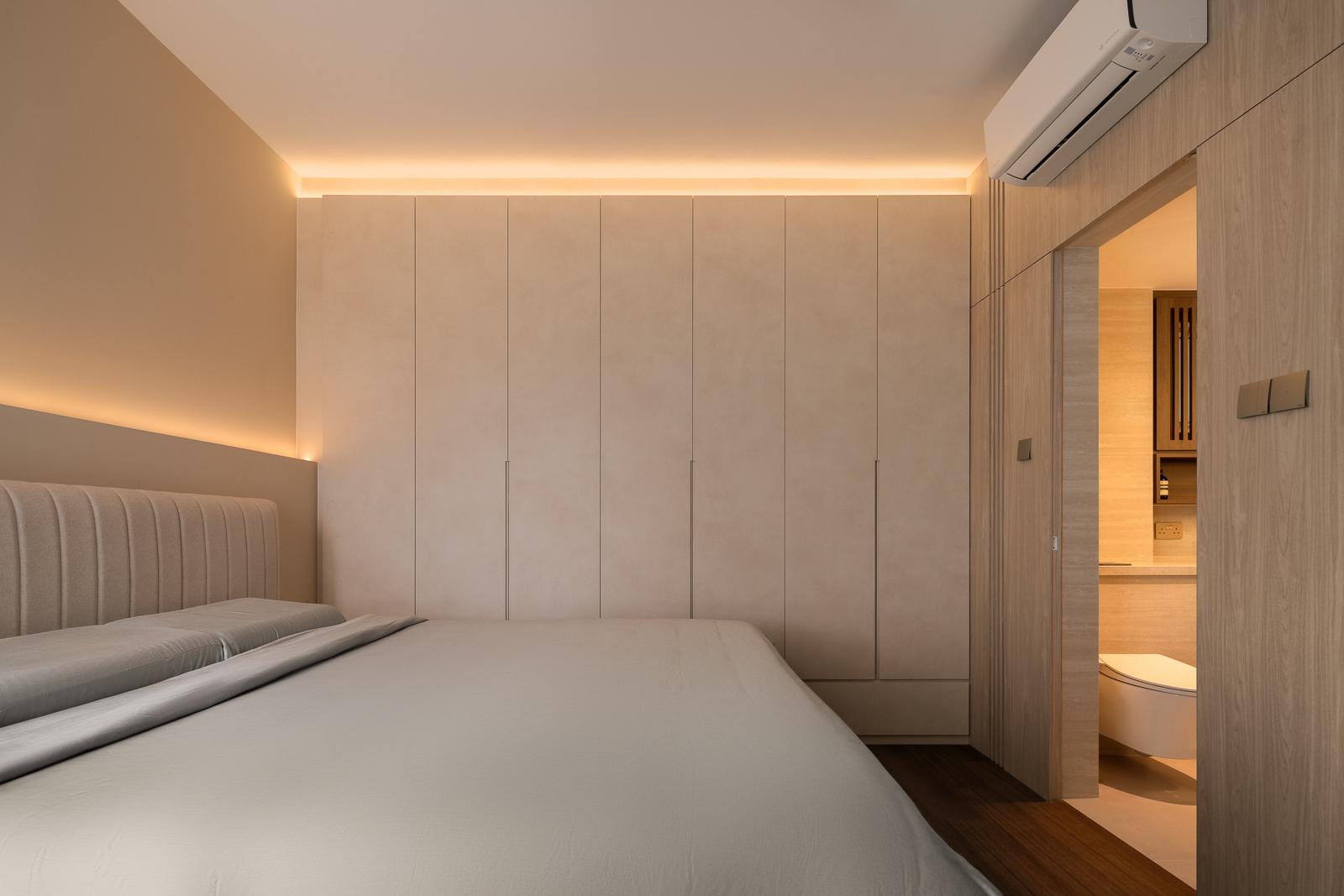 Contemporary Bedroom with Cove Lighting and Wardrobe