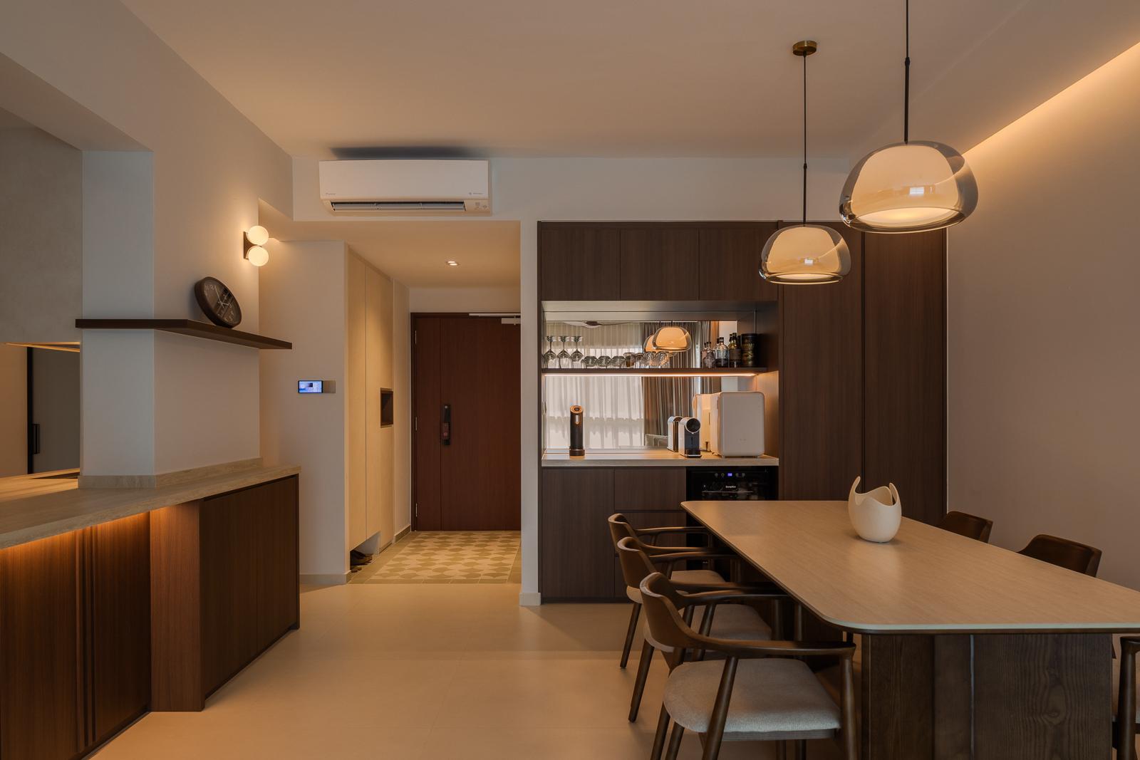 Contemporary Dining Room with Bar Counter and Dining Table