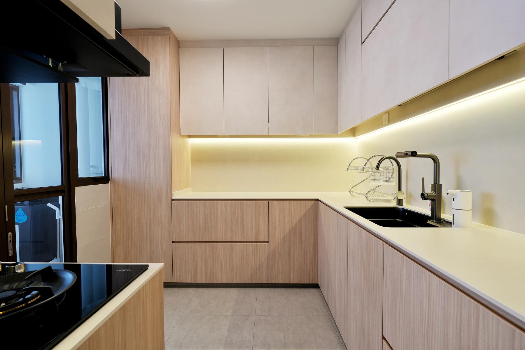 Minimalist Kitchen with Countertop and Cupboard