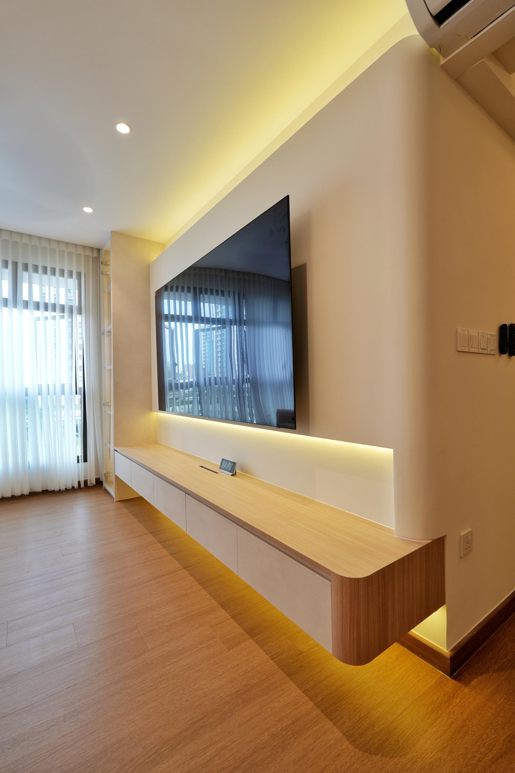 Minimalist Living Room with Vinyl Flooring and TV Console