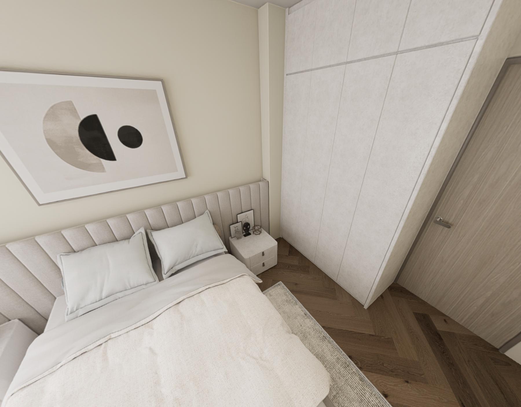 Contemporary Bedroom with Vinyl Flooring and Wardrobe