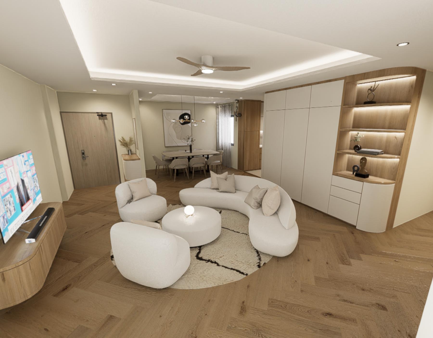 Contemporary Living Room with Vinyl Flooring and TV Console