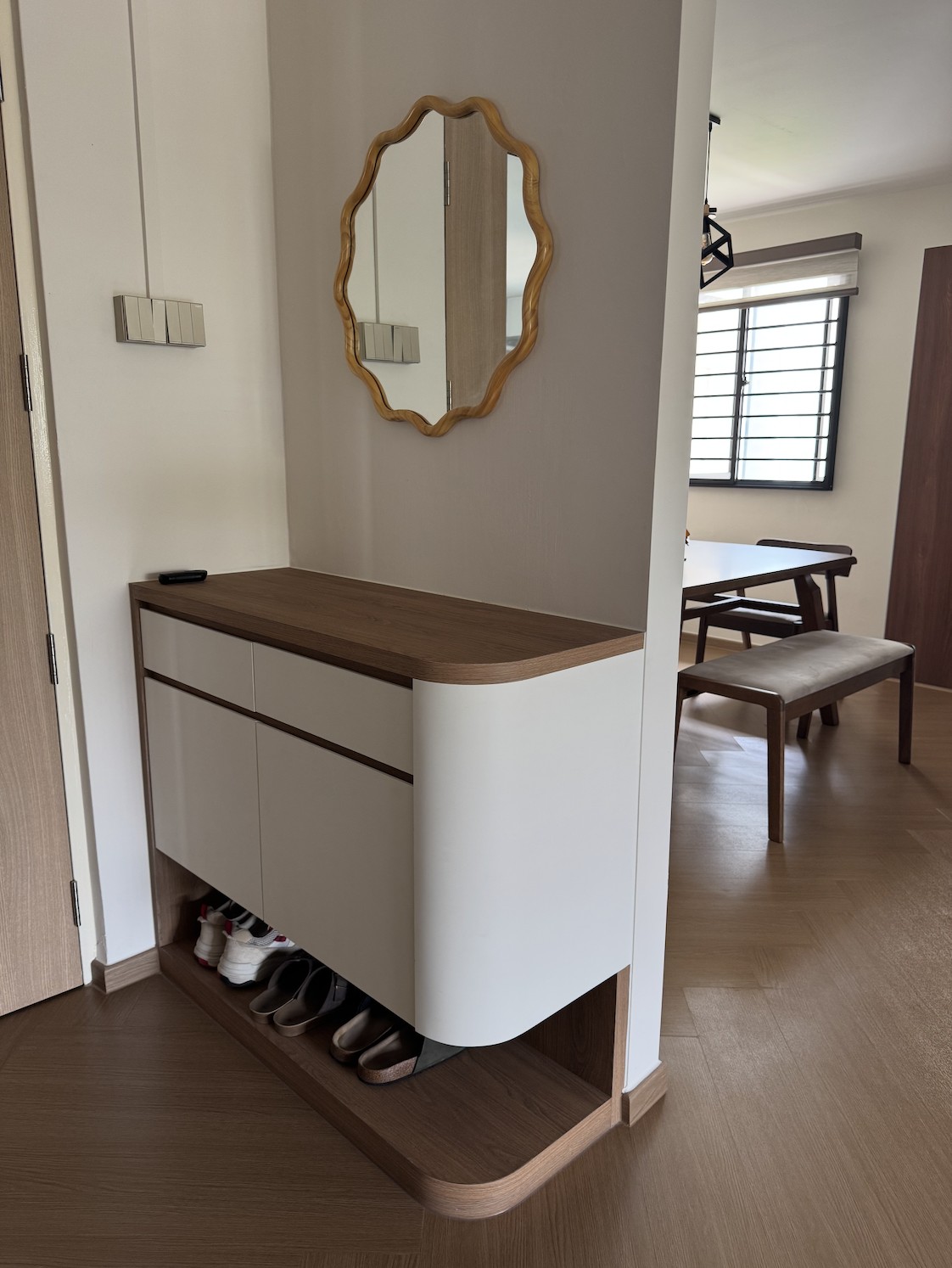 Contemporary Foyer with Artwork and Console Table