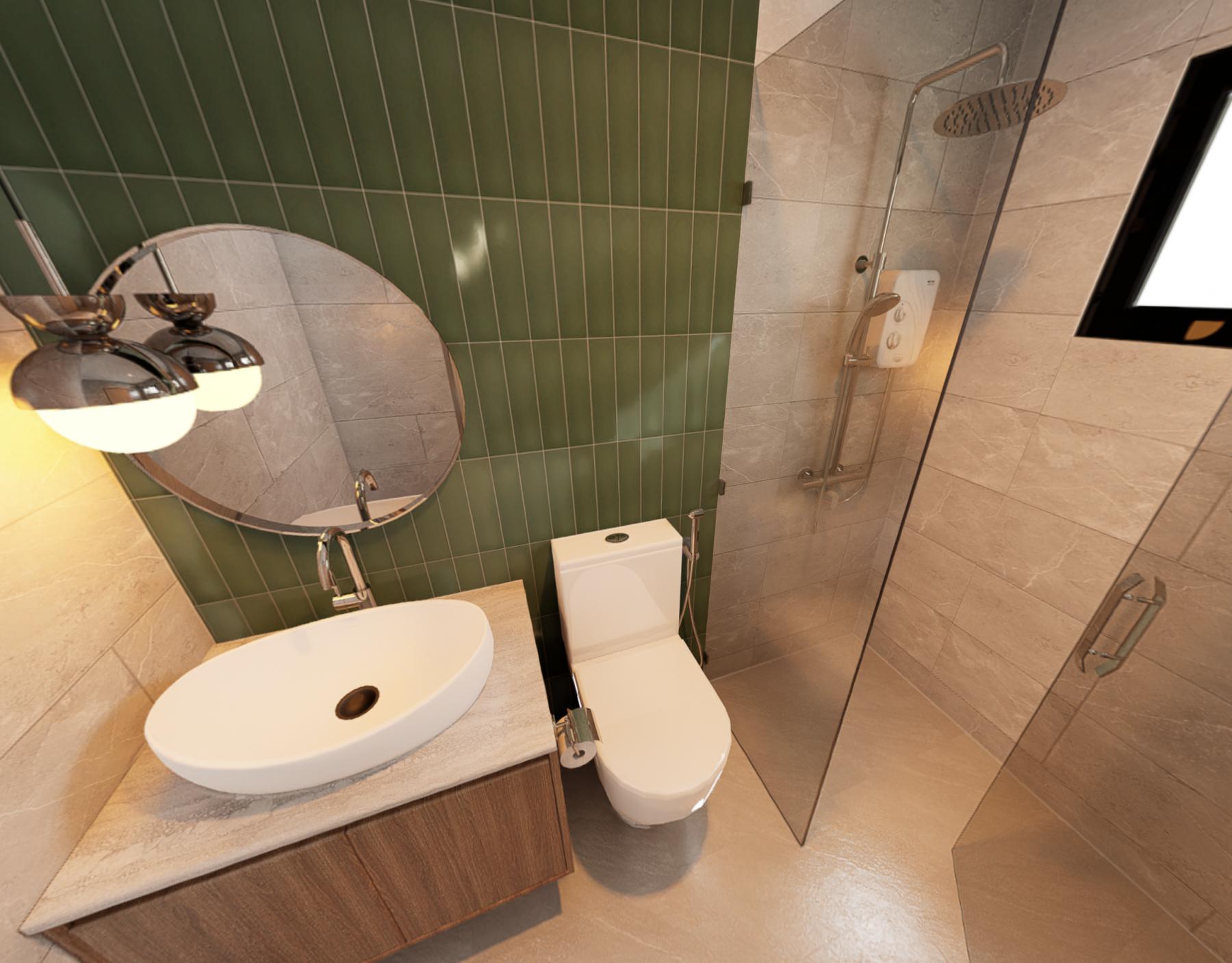 Contemporary Bathroom with Countertop and Mirror