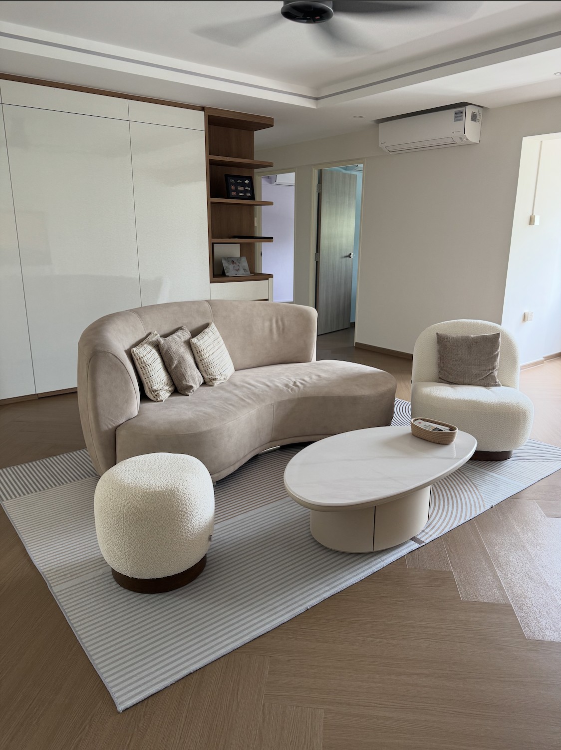Contemporary Living Room with Bookshelf and Vinyl Flooring
