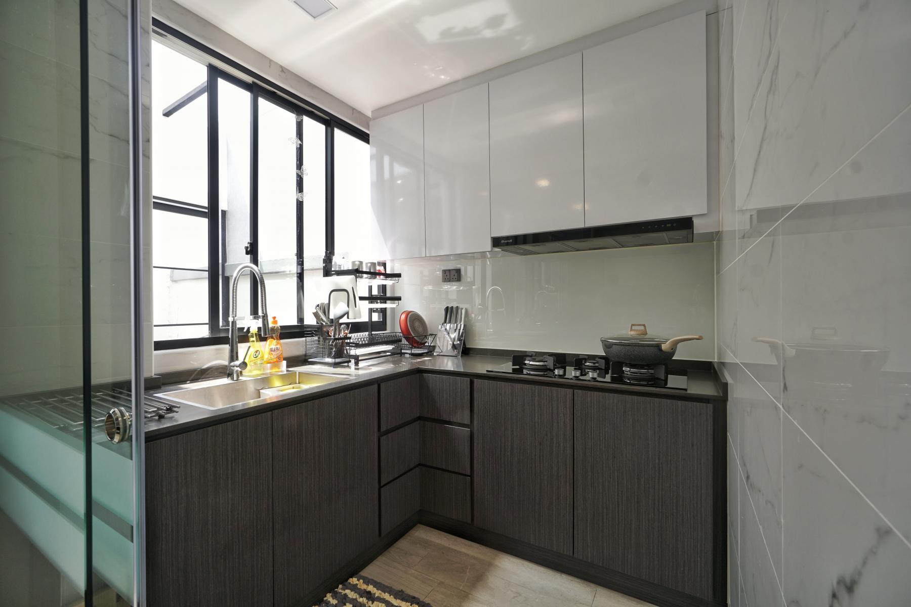 Minimalist Kitchen with Countertop and Kitchen Window
