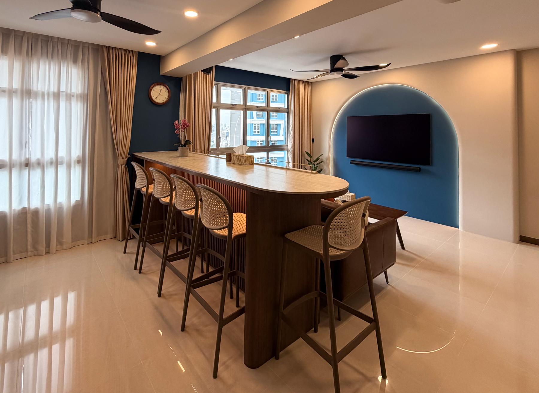 Asian Dining Room with Countertop and Kitchen Island