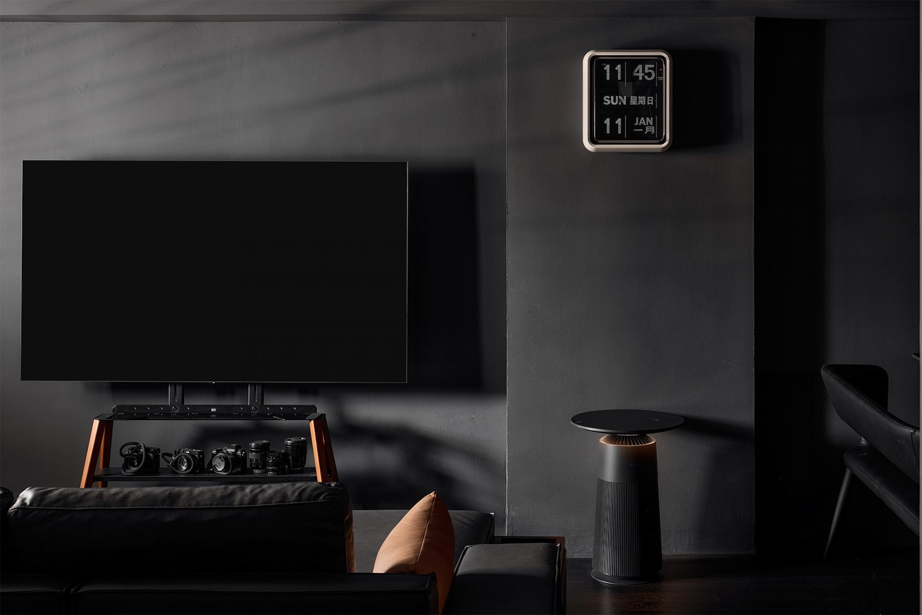 Contemporary Living Room with Vinyl Flooring and Feature Wall