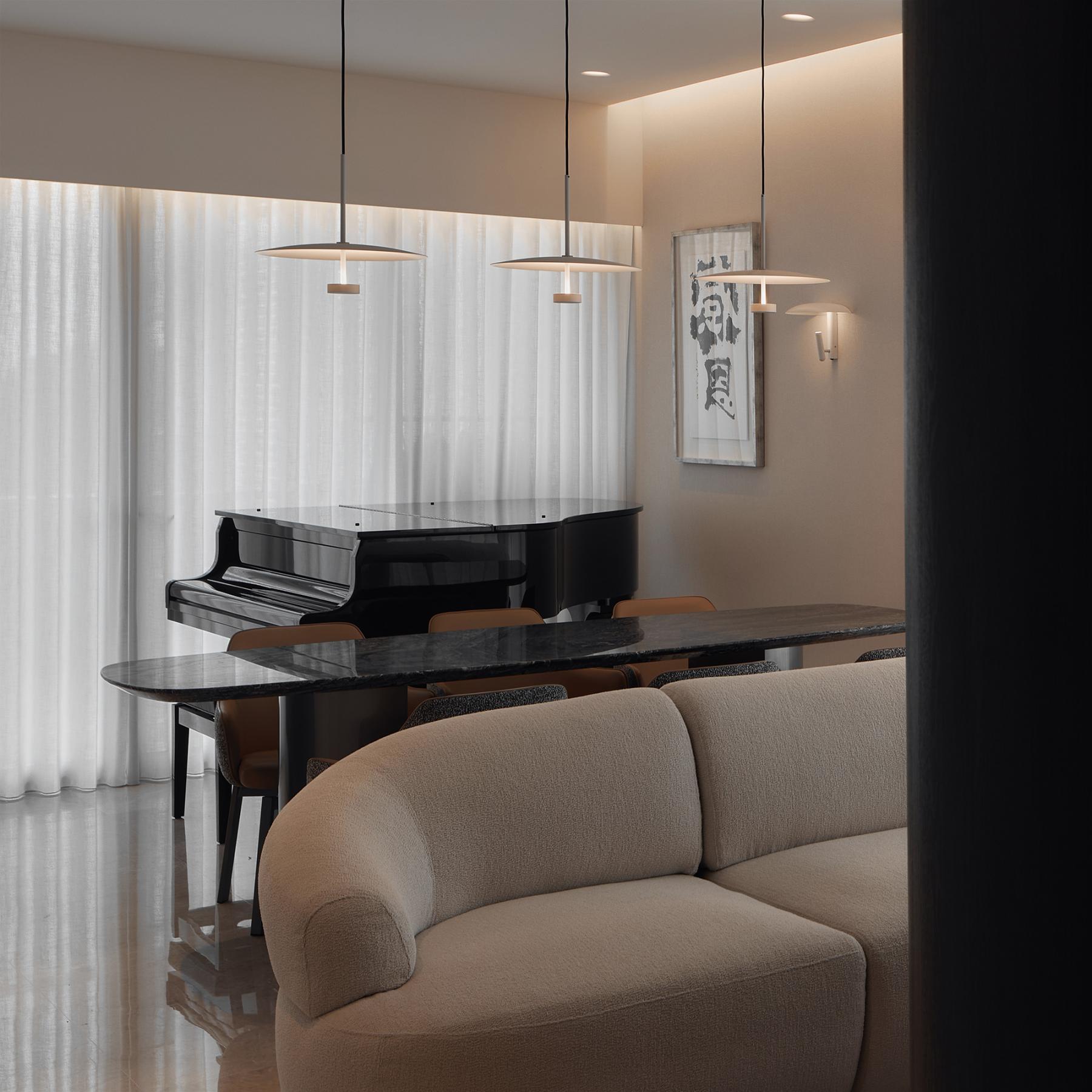 Contemporary Living Room with Marble Floor and Feature Wall