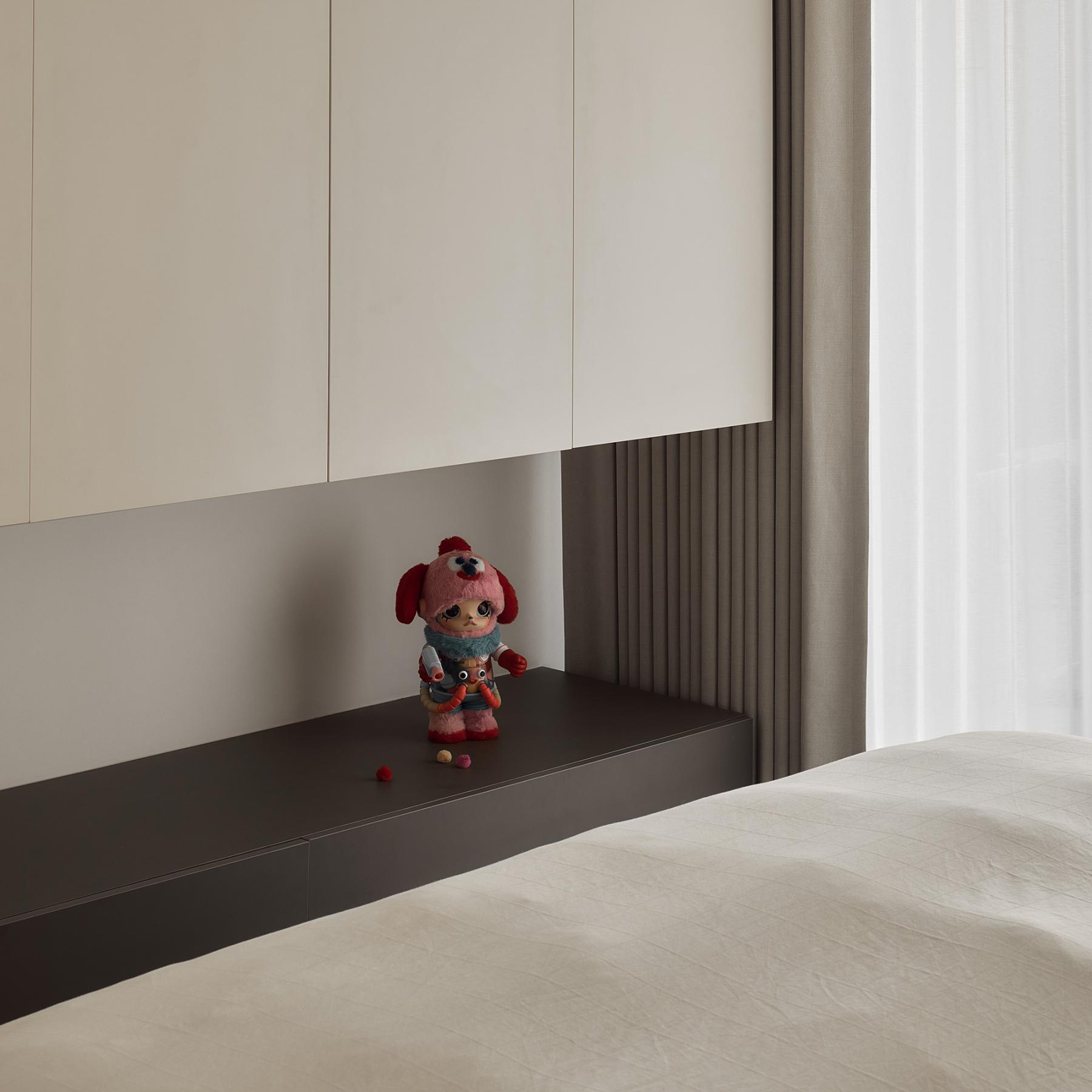 Contemporary Bedroom with Bookshelf and Platform Bed