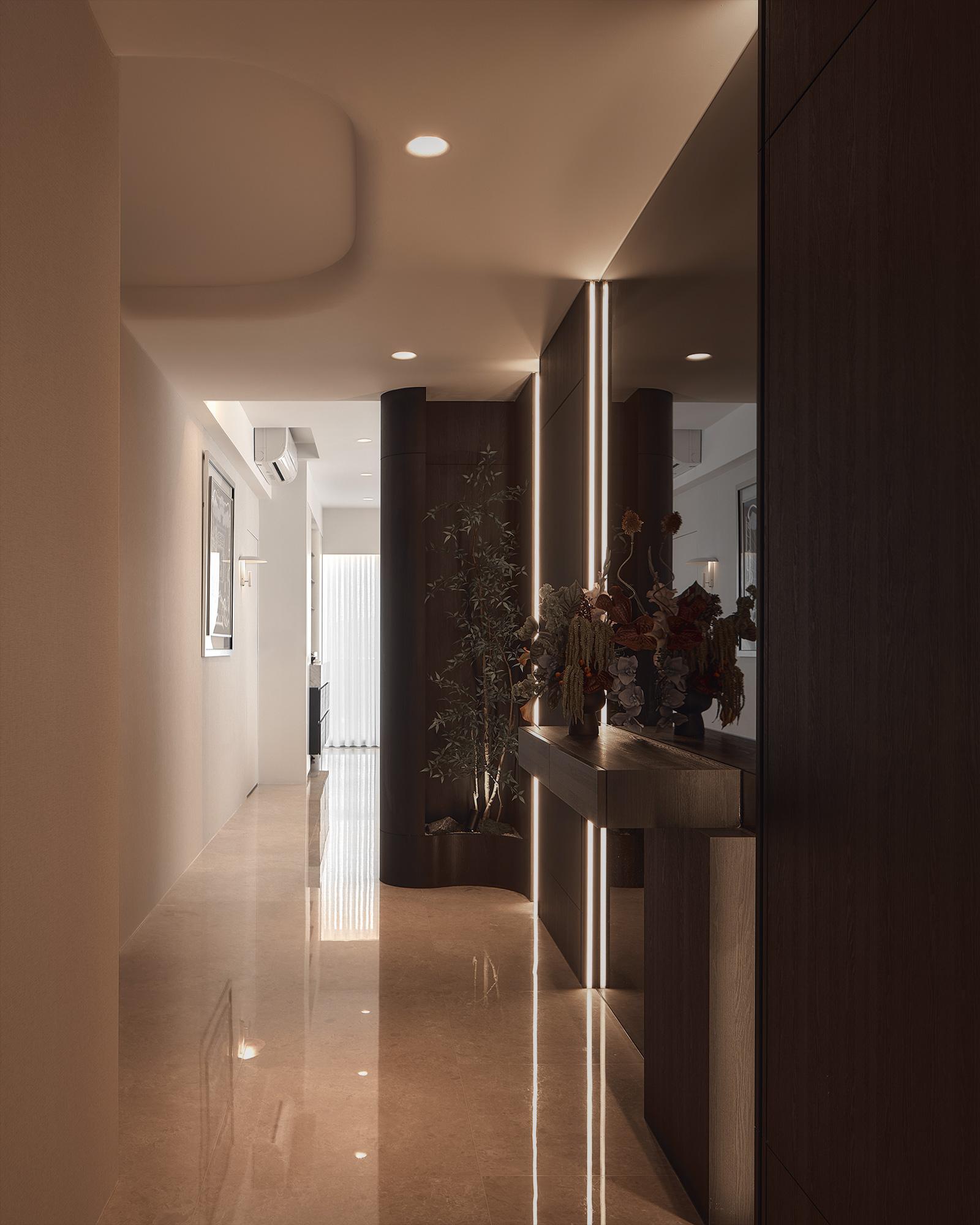 Contemporary Foyer with Artwork and Console Table