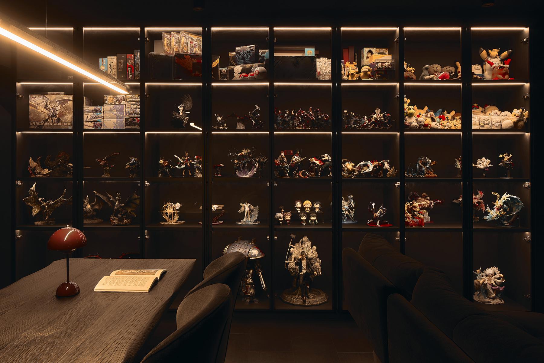 Contemporary Living Room with Bookshelf and Vinyl Flooring