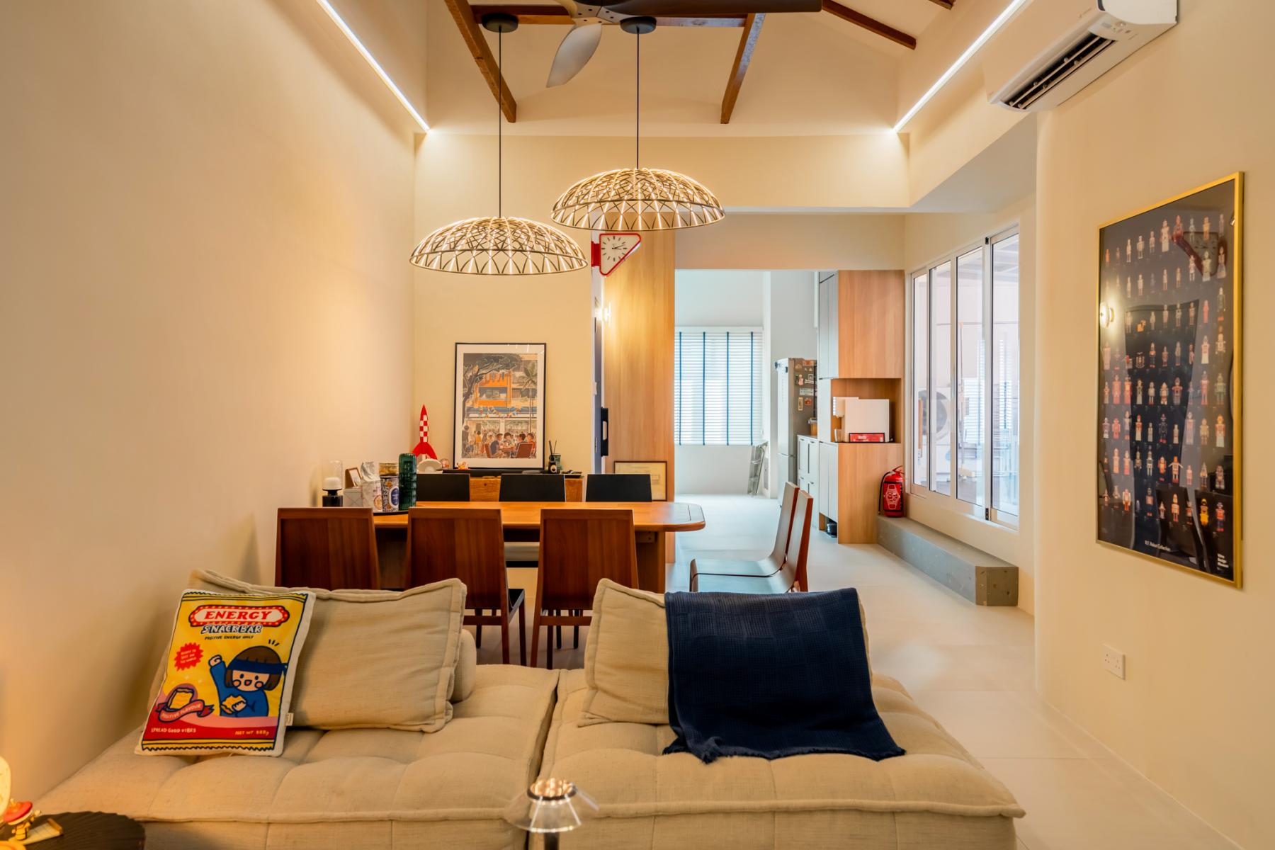 Eclectic Living Room with Bookshelf and Sofa