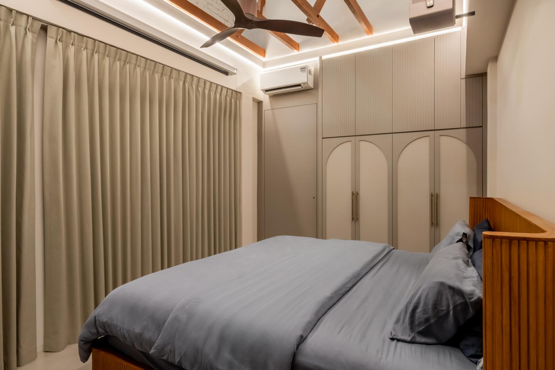 Eclectic Bedroom with Wardrobe and Blinds