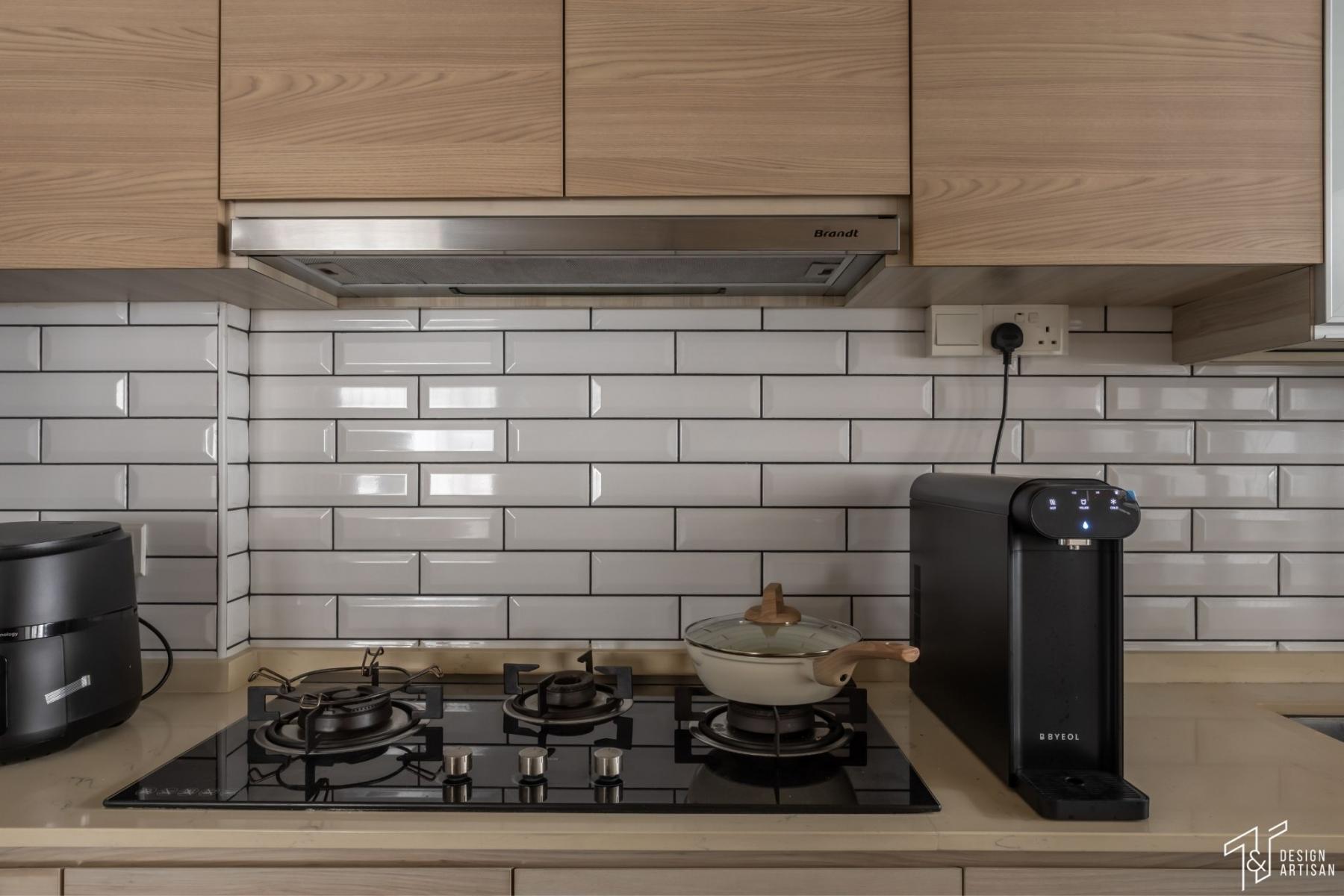 Scandinavian Kitchen with Countertop and Kitchen Cabinets
