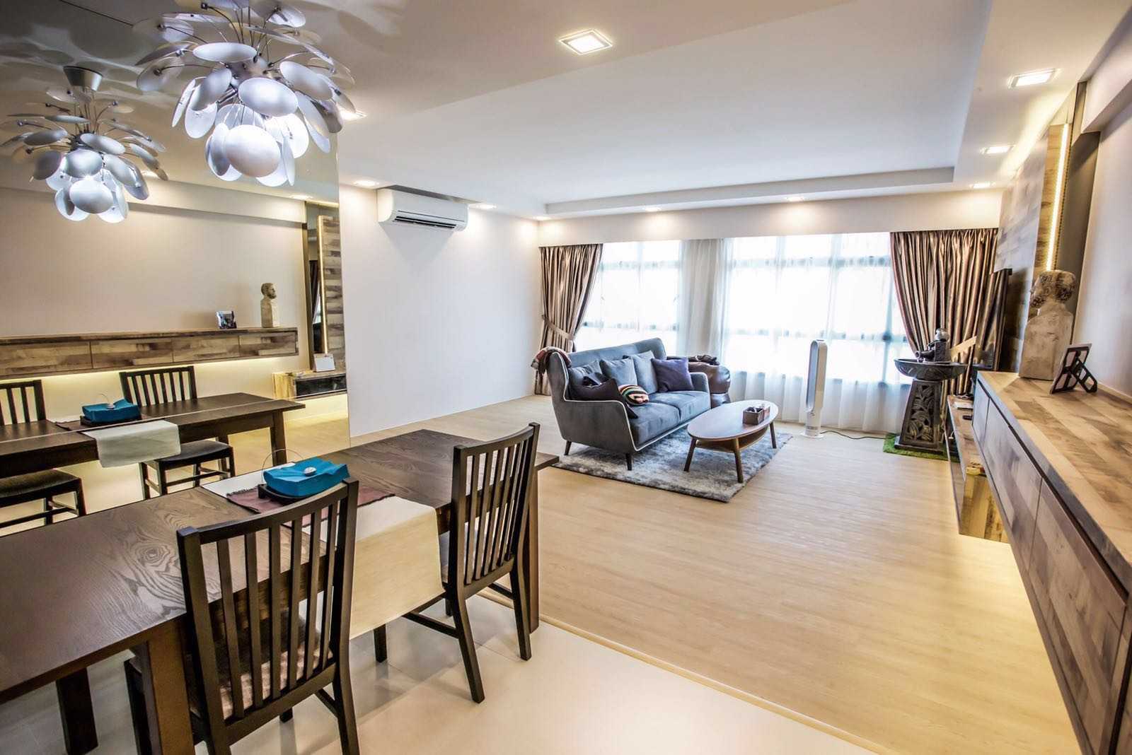 Scandinavian Dining Room with Vinyl Flooring and Mirror