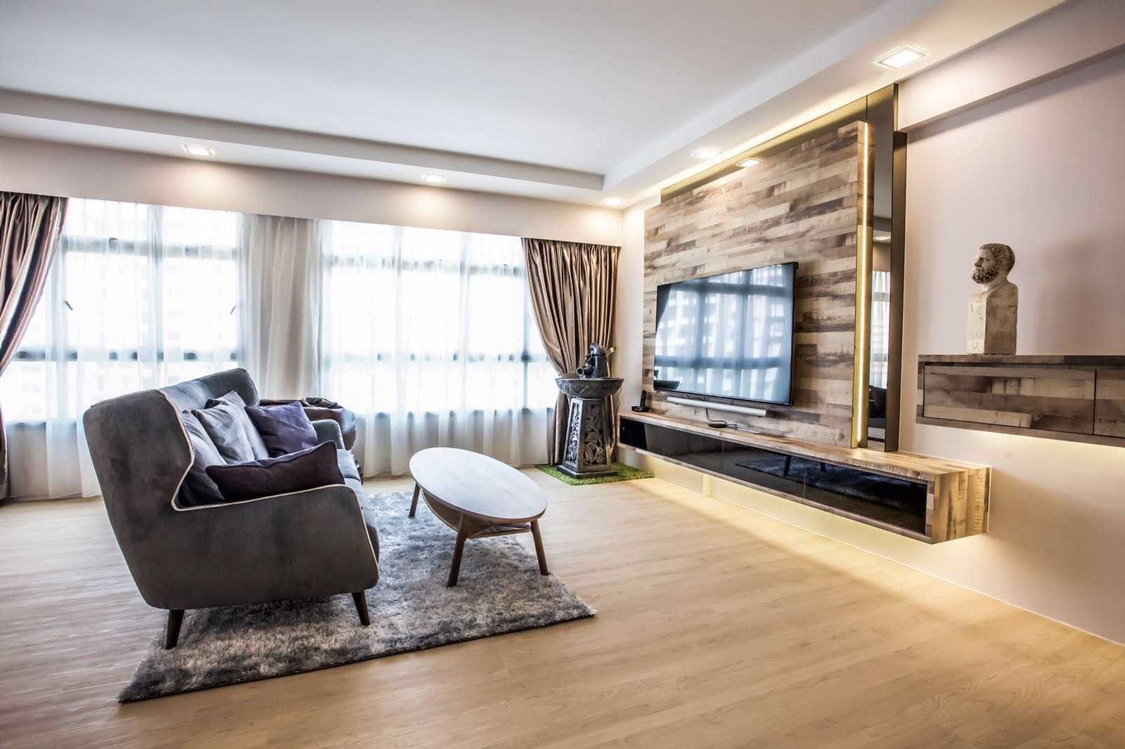Scandinavian Living Room with Vinyl Flooring and TV Console