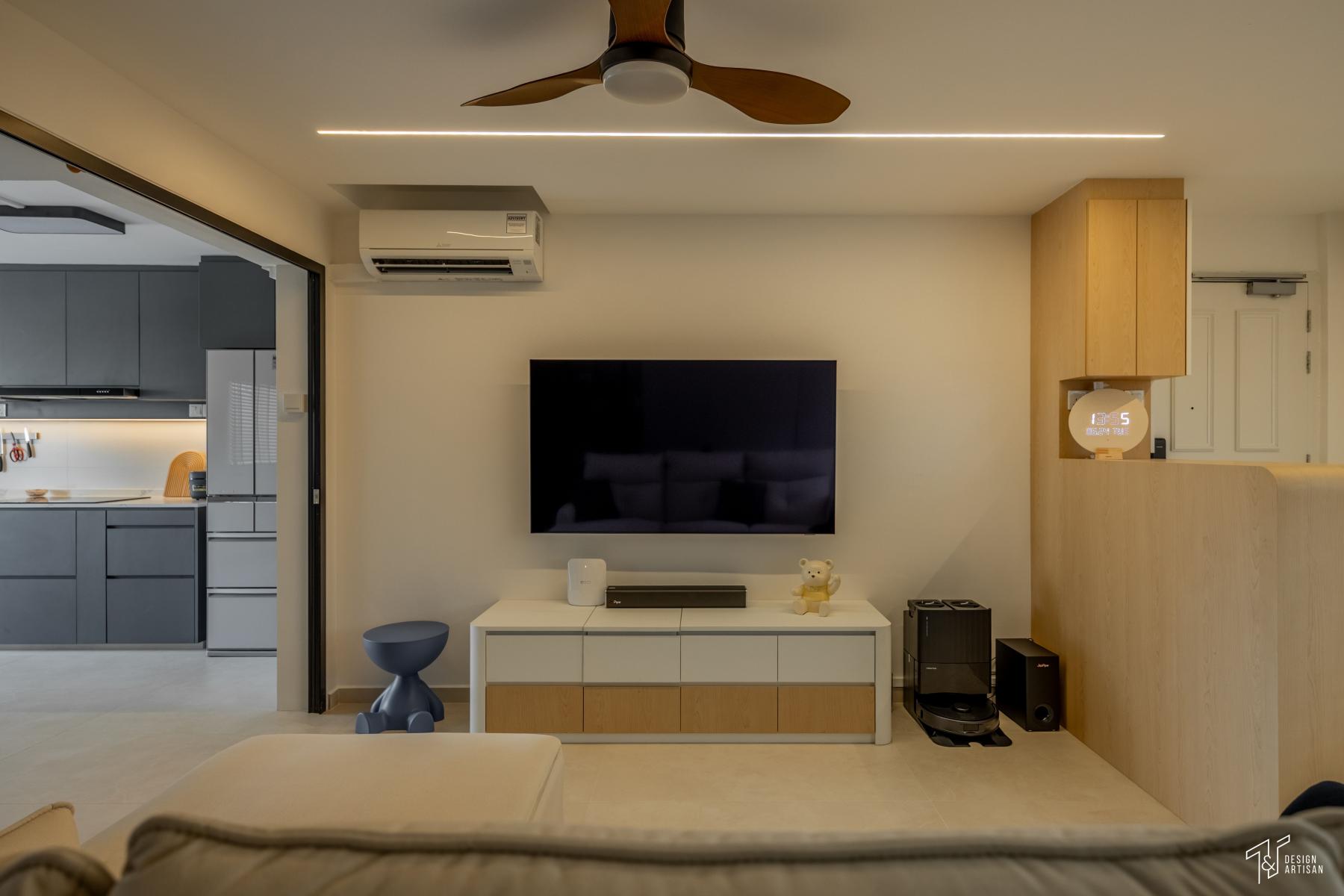 Minimalist Living Room with TV Console and Shoe Cabinets