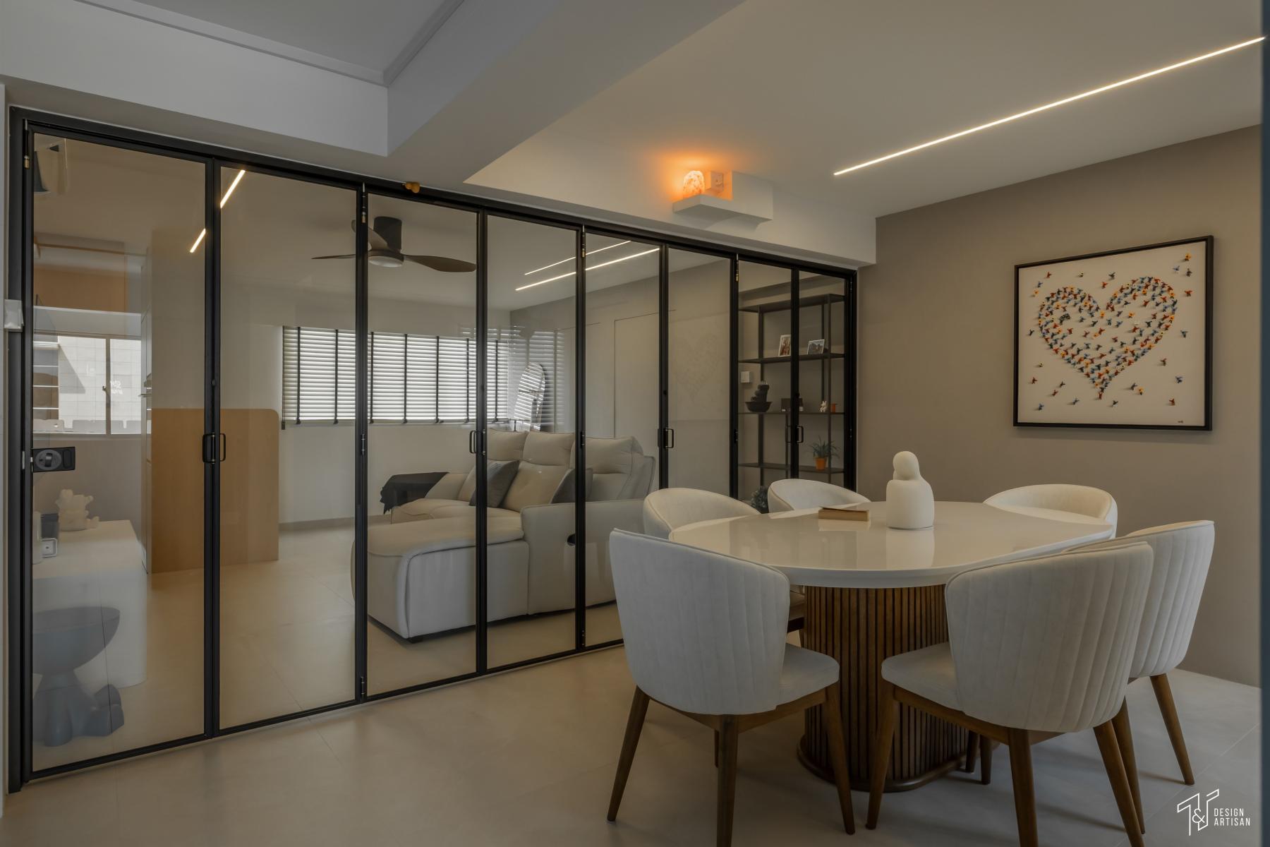 Minimalist Dining Room with Lighting and LED Strip