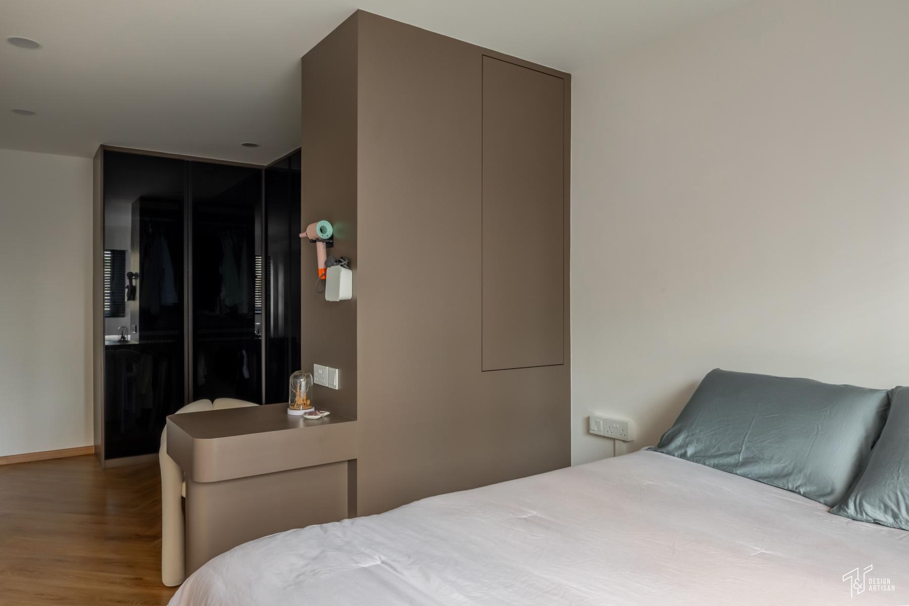 Minimalist Bedroom with Vinyl Flooring and Wardrobe