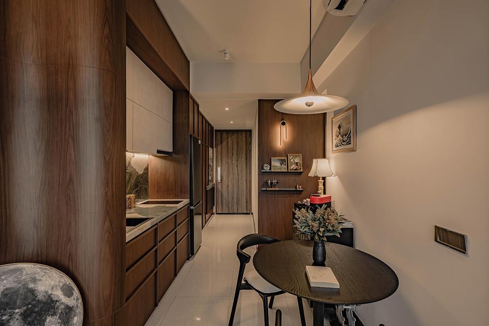 Modern Dining Room with Countertop and Feature Wall