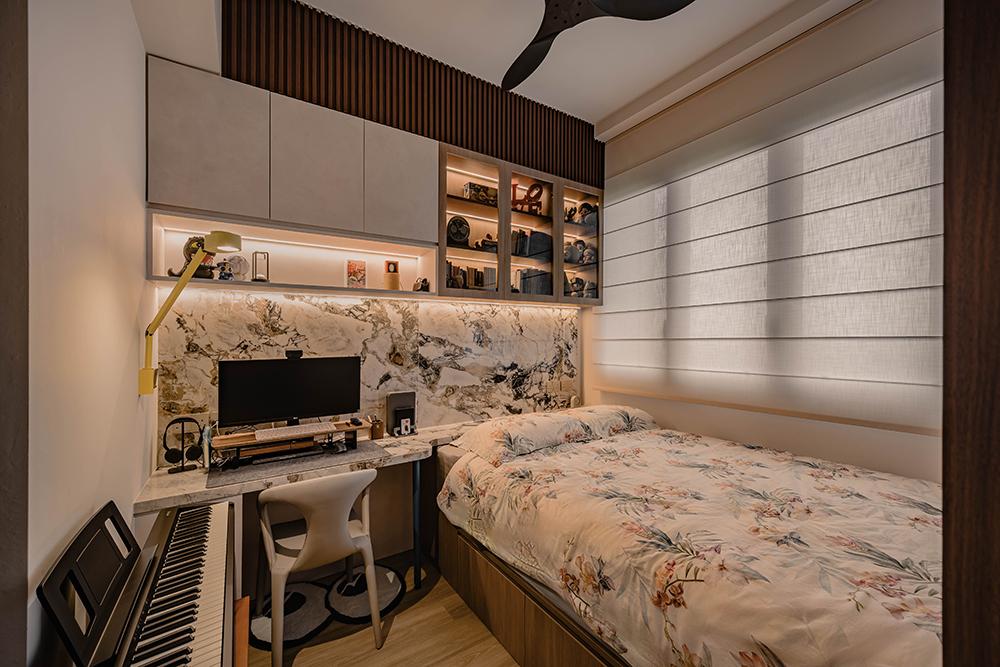 Modern Bedroom with Platform Bed and Feature Wall