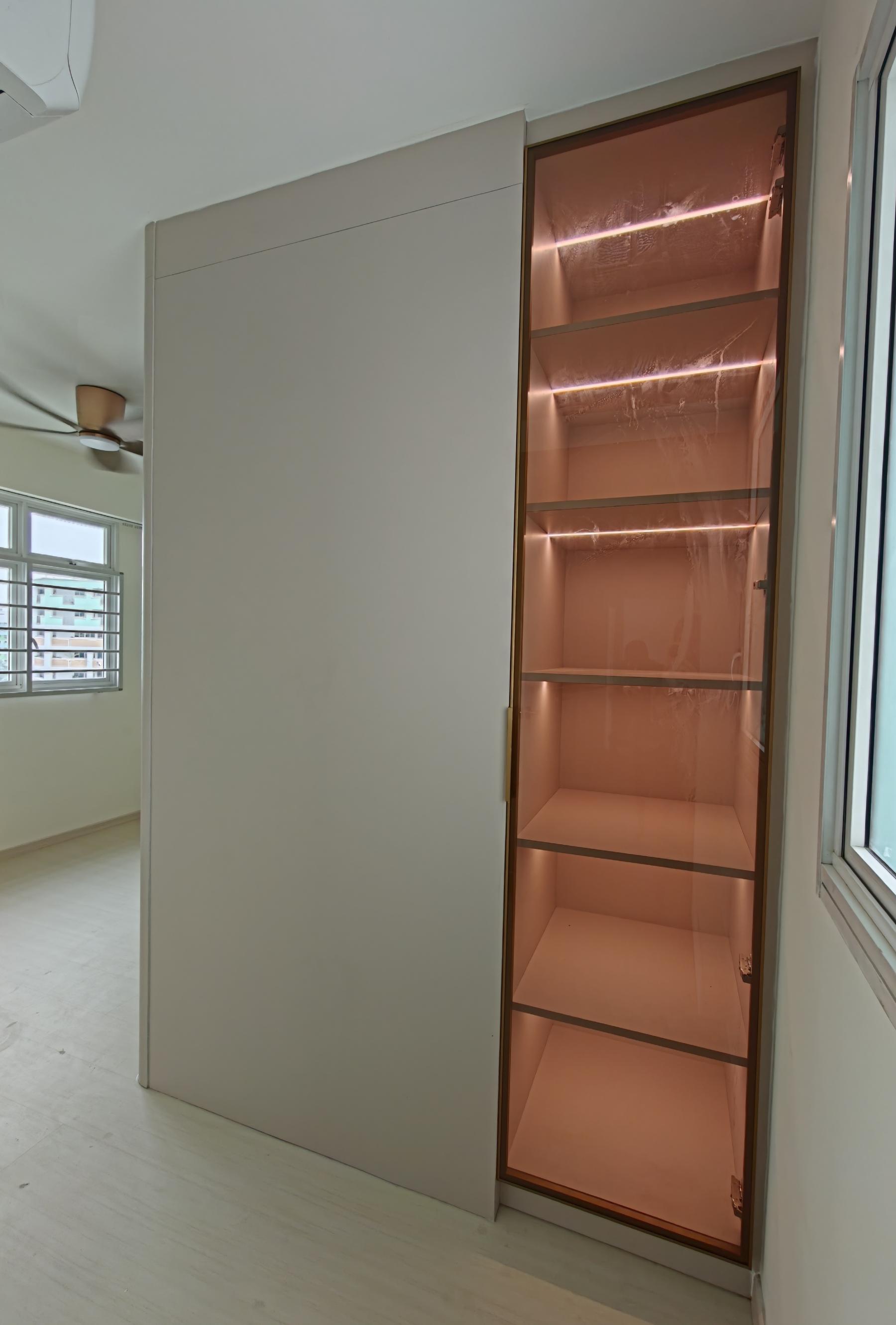 Minimalist Bedroom with Glass Door and Wardrobe