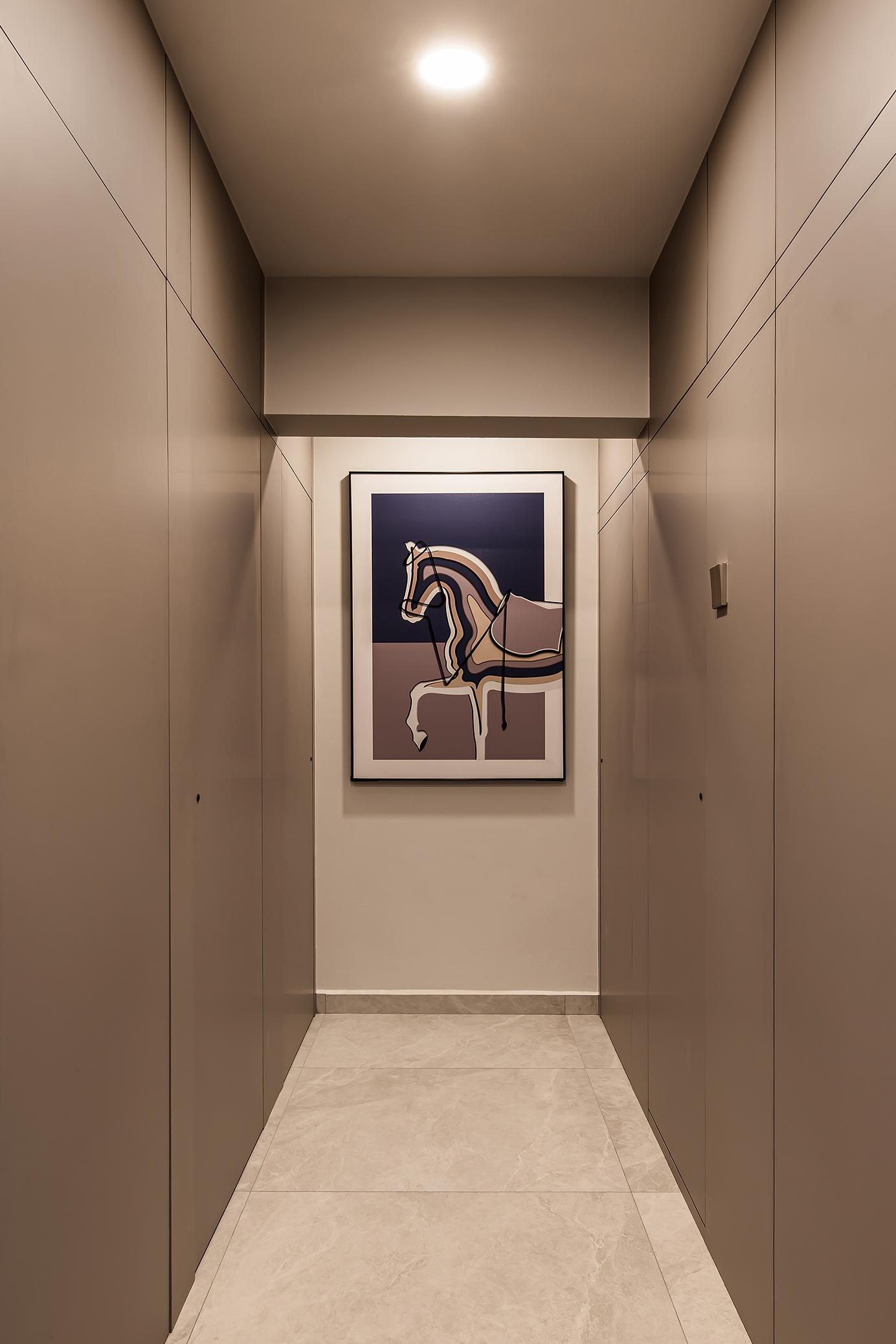 Contemporary Entryway with Paintings and Doors