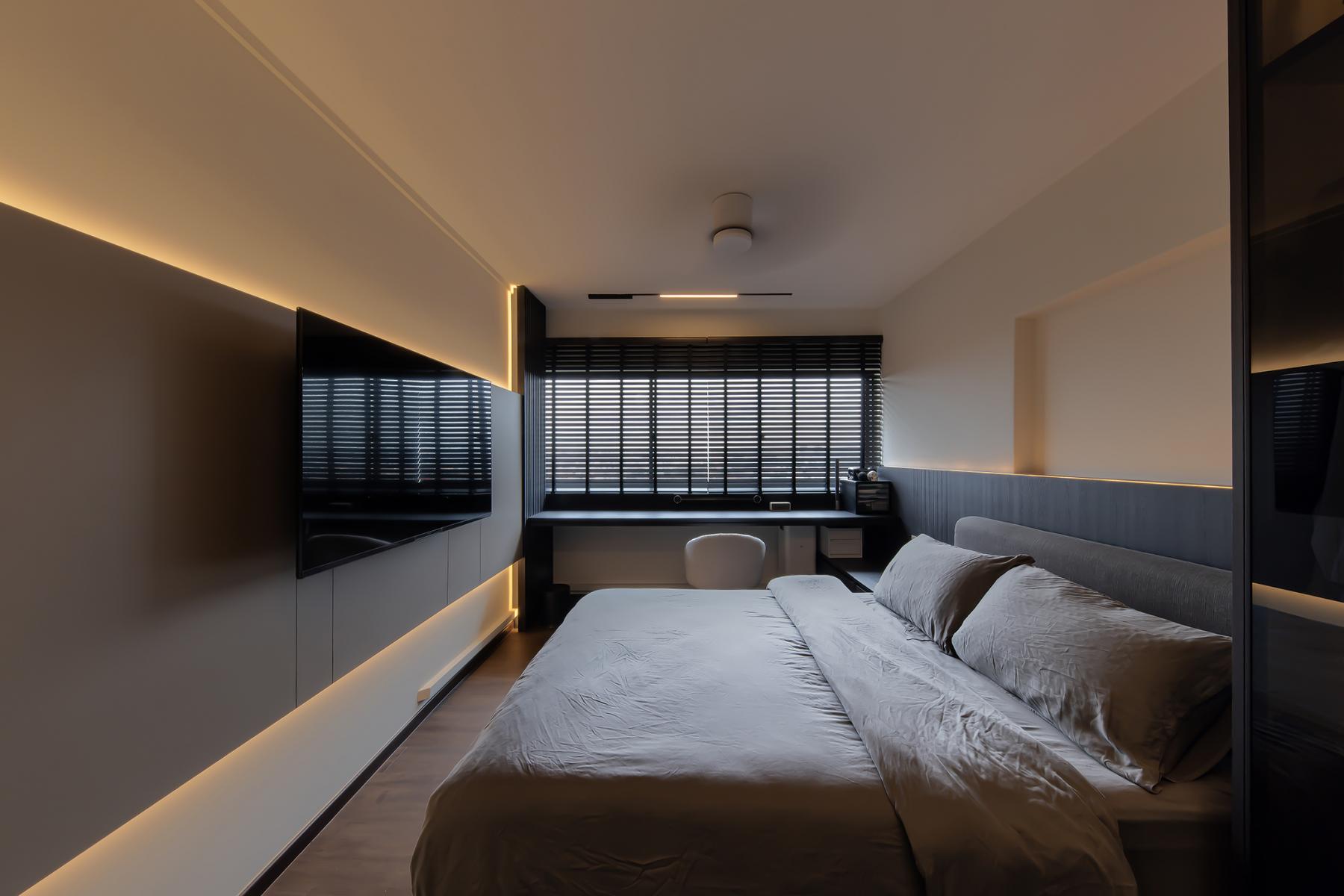 Contemporary Bedroom with Flooring and Bed