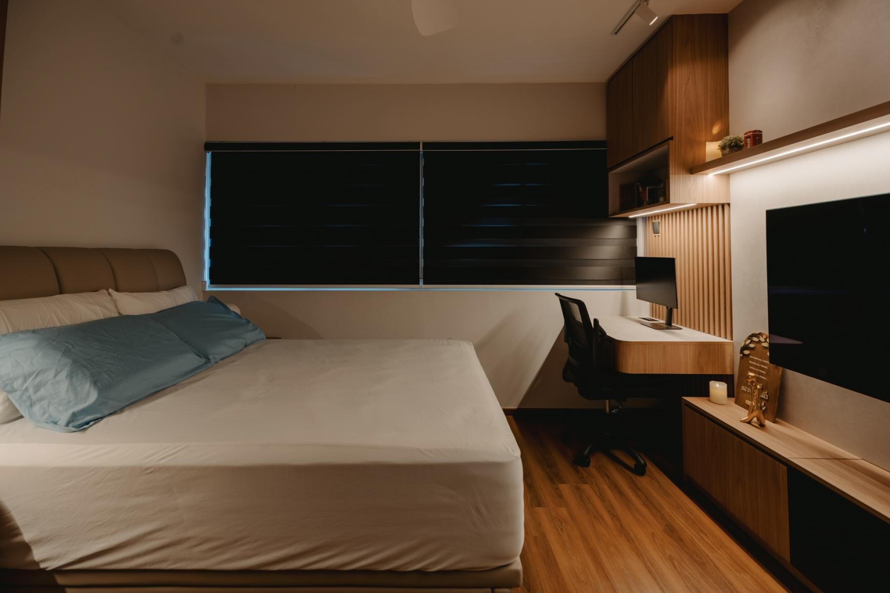 Scandinavian Bedroom with Platform Bed and Bedside Table