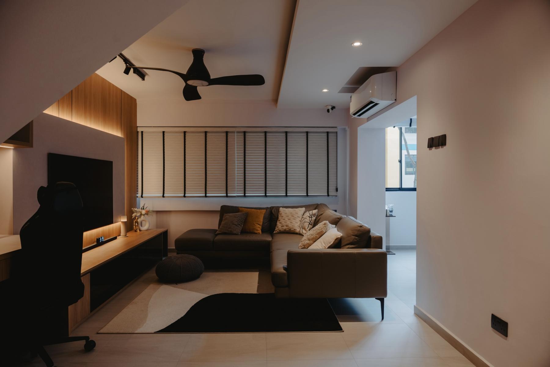 Scandinavian Living Room with TV Console and Cove Lighting