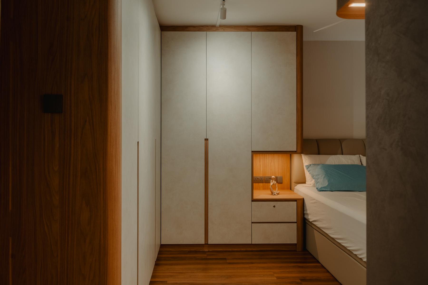 Scandinavian Bedroom with Platform Bed and Drop Ceiling