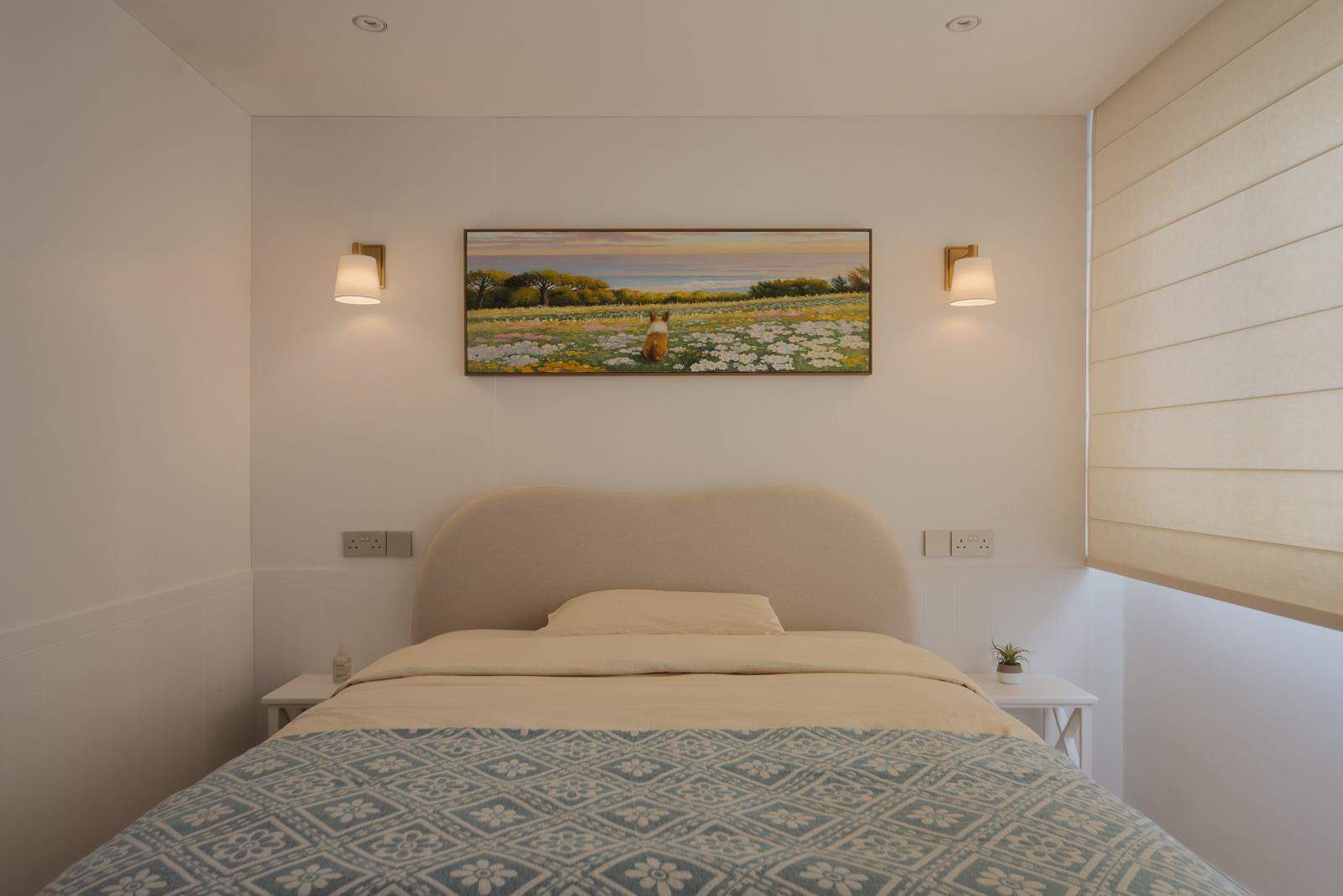 Contemporary Bedroom with Artwork and Lighting