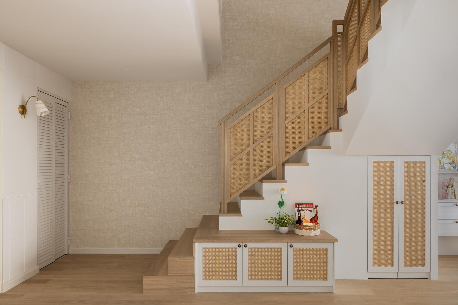 Contemporary Hallway with Wood Flooring and Staircase